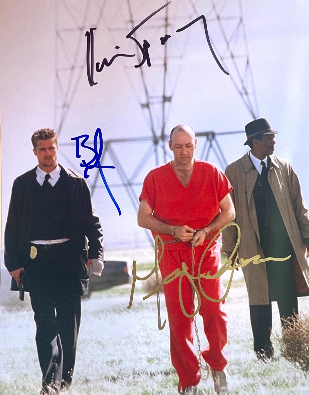SE7EN photo cast signed by BRAD PITT MORGAN FREEMAN KEVIN SPACEY Seven HORROR