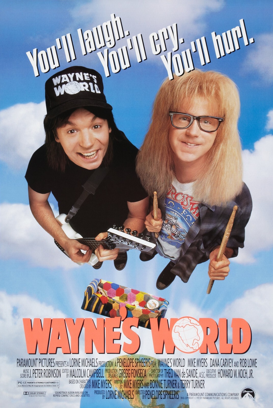 1992 Waynes World Movie Poster 11X17Mike Myers Dana Carvey Rob Lowe 🤘🏻🎸🍿