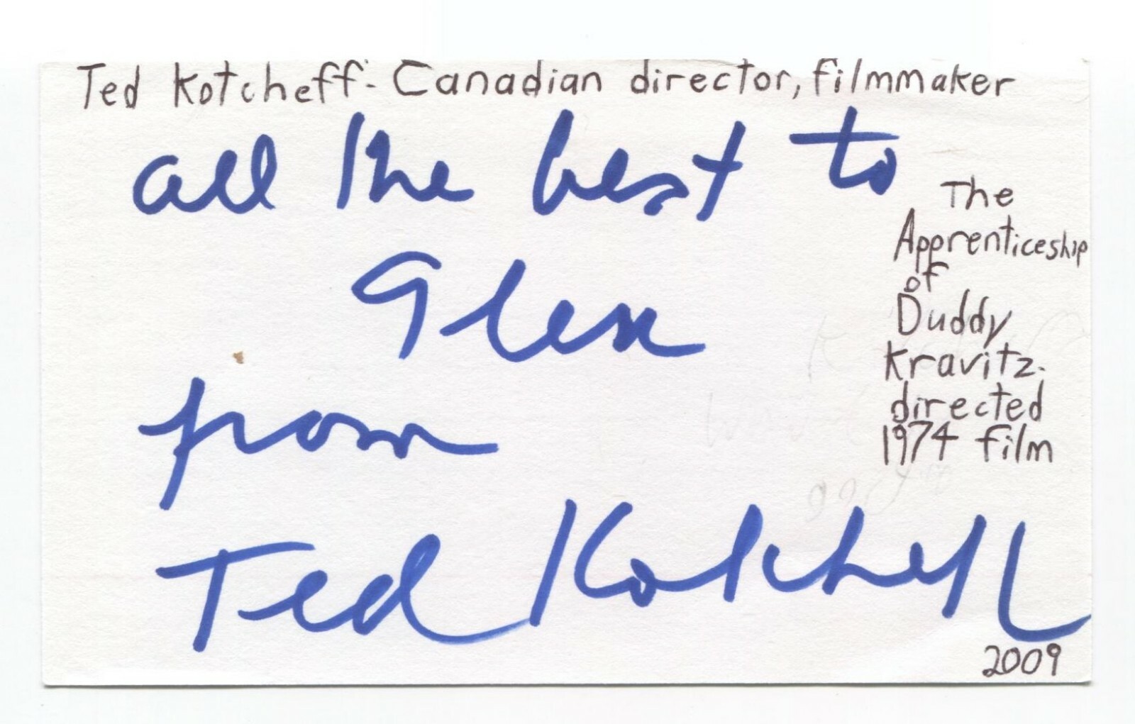 Ted Kotcheff Signed 3×5 Index Card Autographed Signature Director