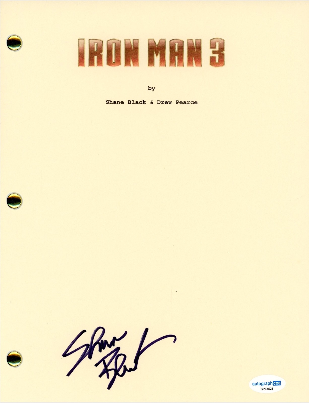 Shane Black “Iron Man 3” Signed Autograph Full Movie Script Director ACOA COA