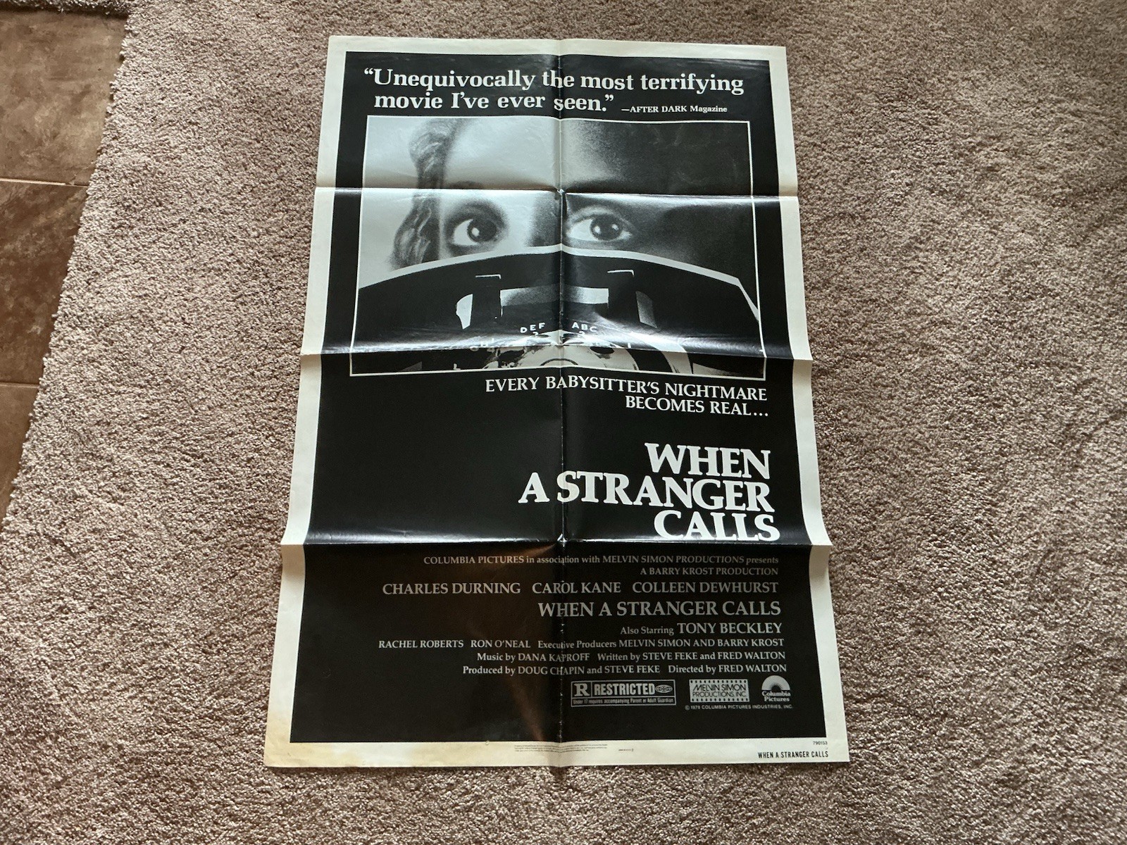 Vtg 1979 When A Stranger Calls 1 Sheet Movie Poster Carol Kane Crandell Theatre