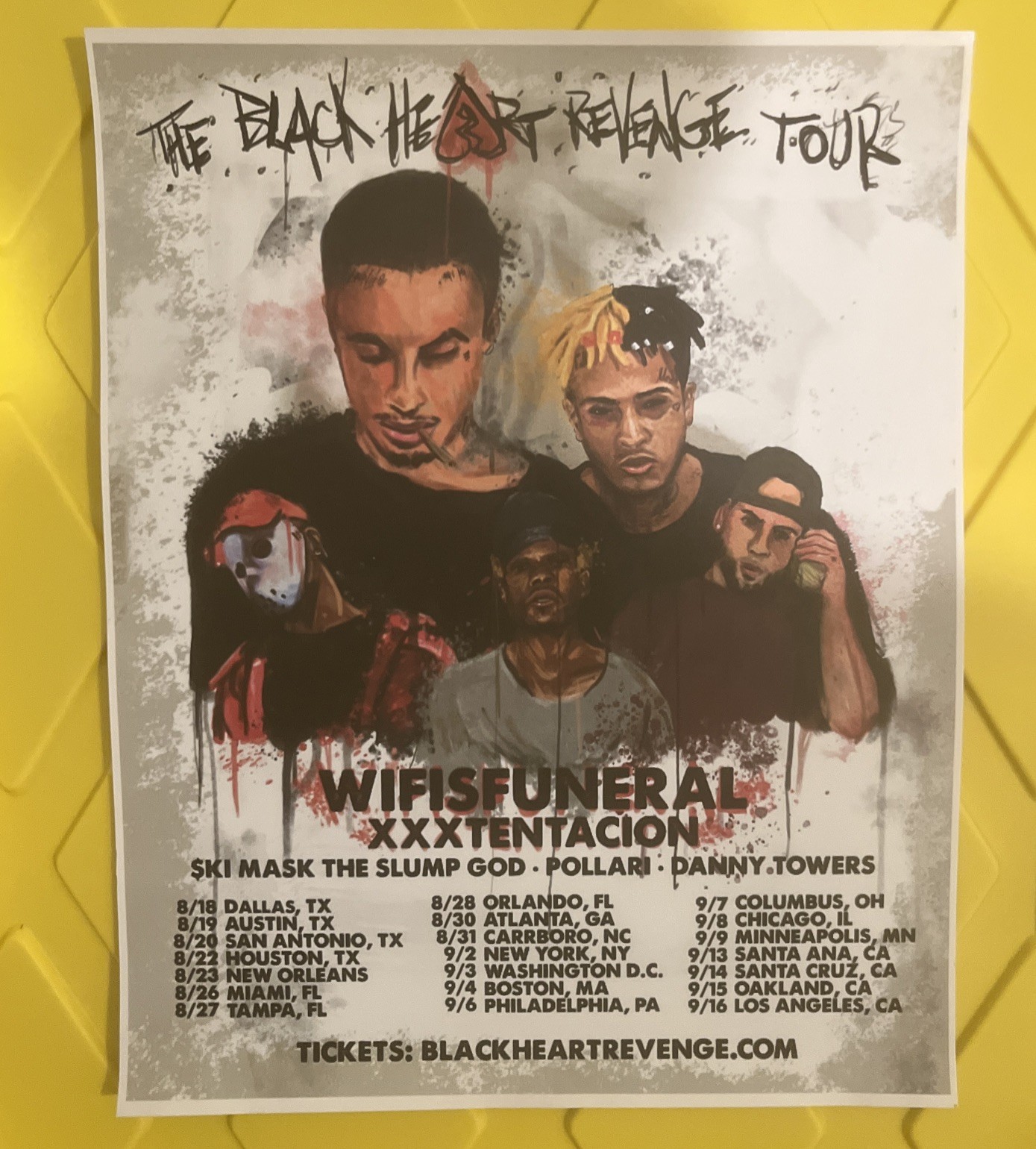 WIFISFUNERAL / XXXTENTACION “BLACK HEART REVENGE TOUR” 2016 USA CONCERT POSTER