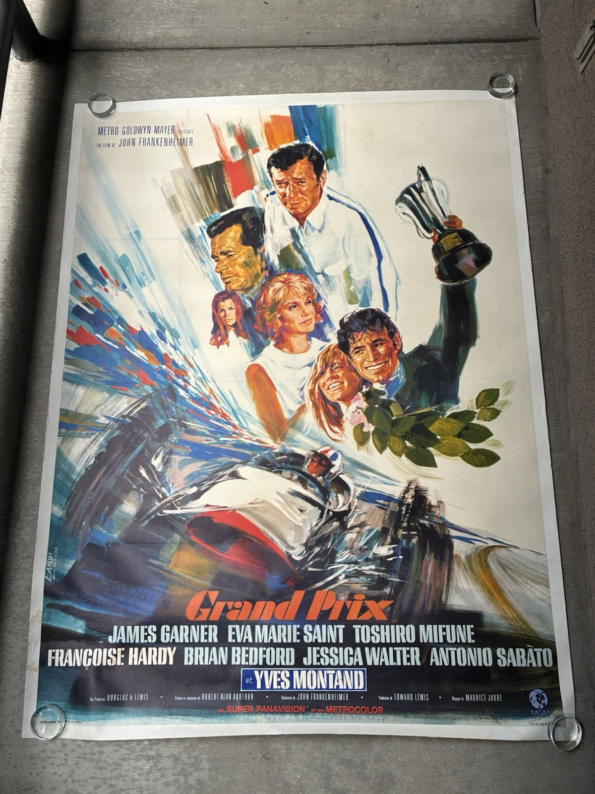 GRAND PRIX (1966) — Original French Grande Movie Poster | Michel Landi | Linen