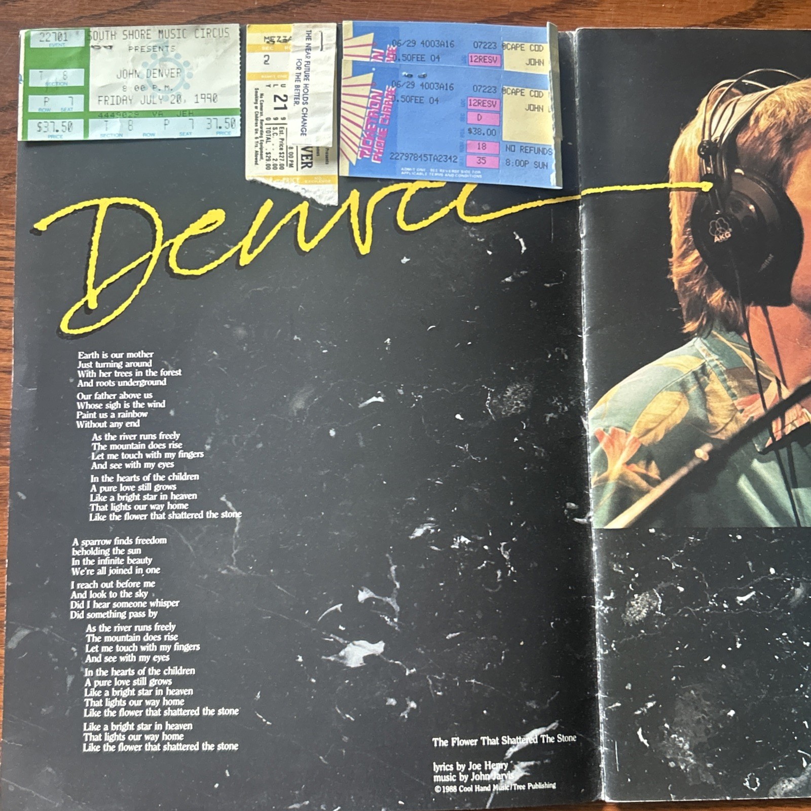John Denver 1990 Earth Songs Tour Program 4 Ticket Stubs 3 Concerts Windstar