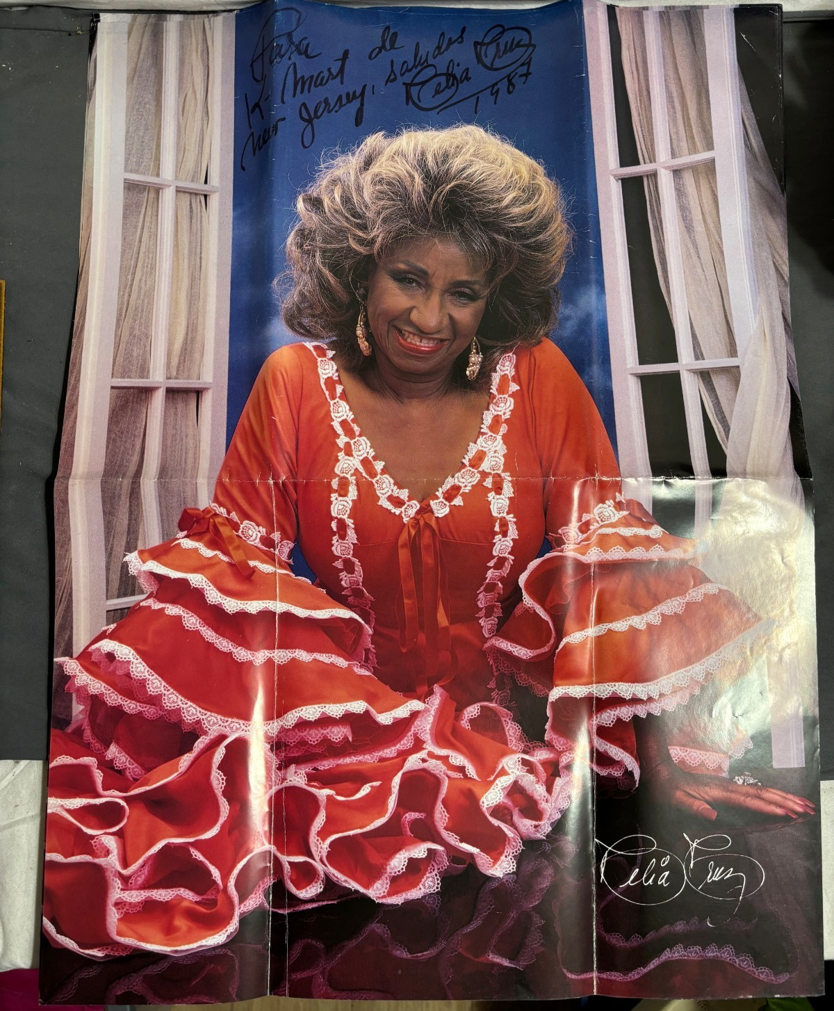 1987 CELIA CRUZ Bata QUEEEN SALSA Signed Autographed KMART PROMO POSTER 24×18