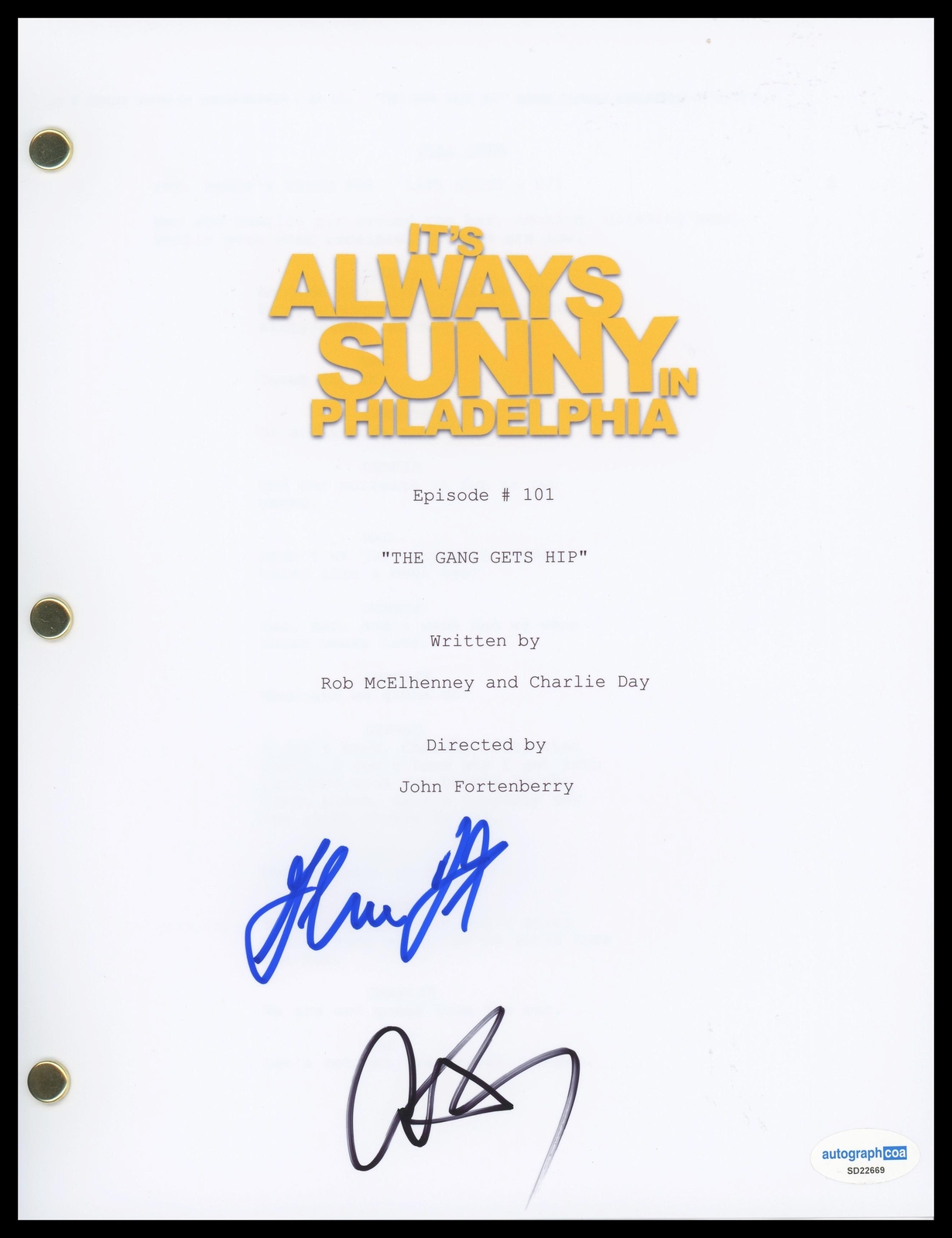 Charlie Day & Glenn Howerton “It’s Always Sunny in Philadelphia” SIGNED Script H