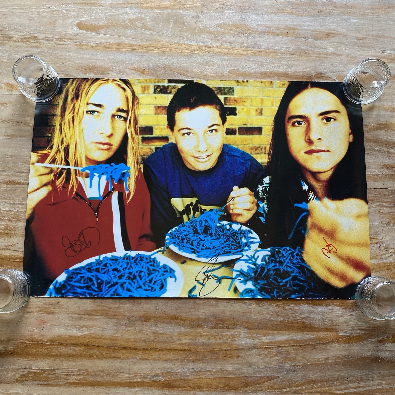Vintage Silverchair Band Poster SIGNED ALL 3 Blue Spaghetti 15.5×23.5” RARE