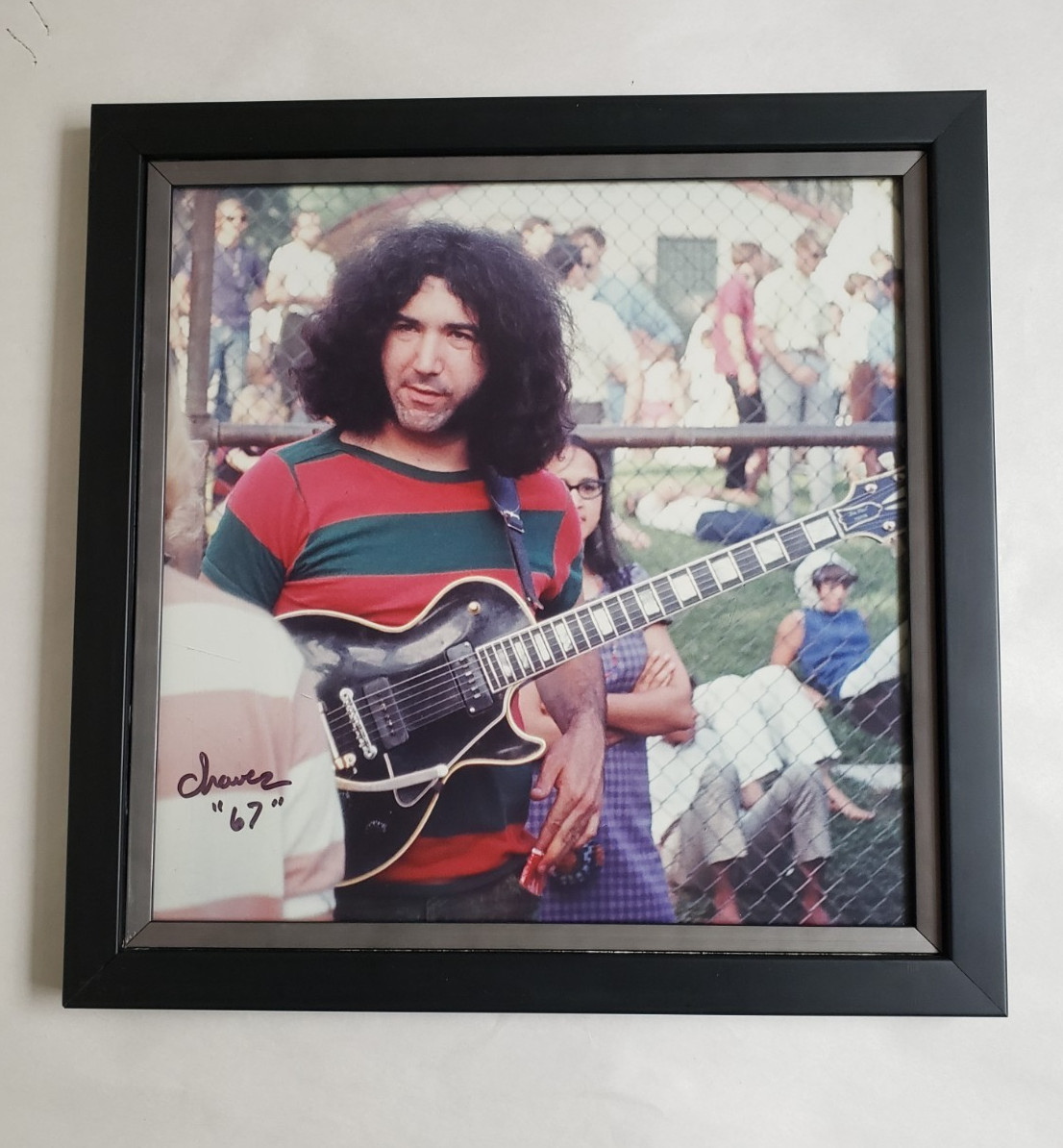 1967 Jerry Garcia framed Photo reprint signed Raul Chavez 14 x 14