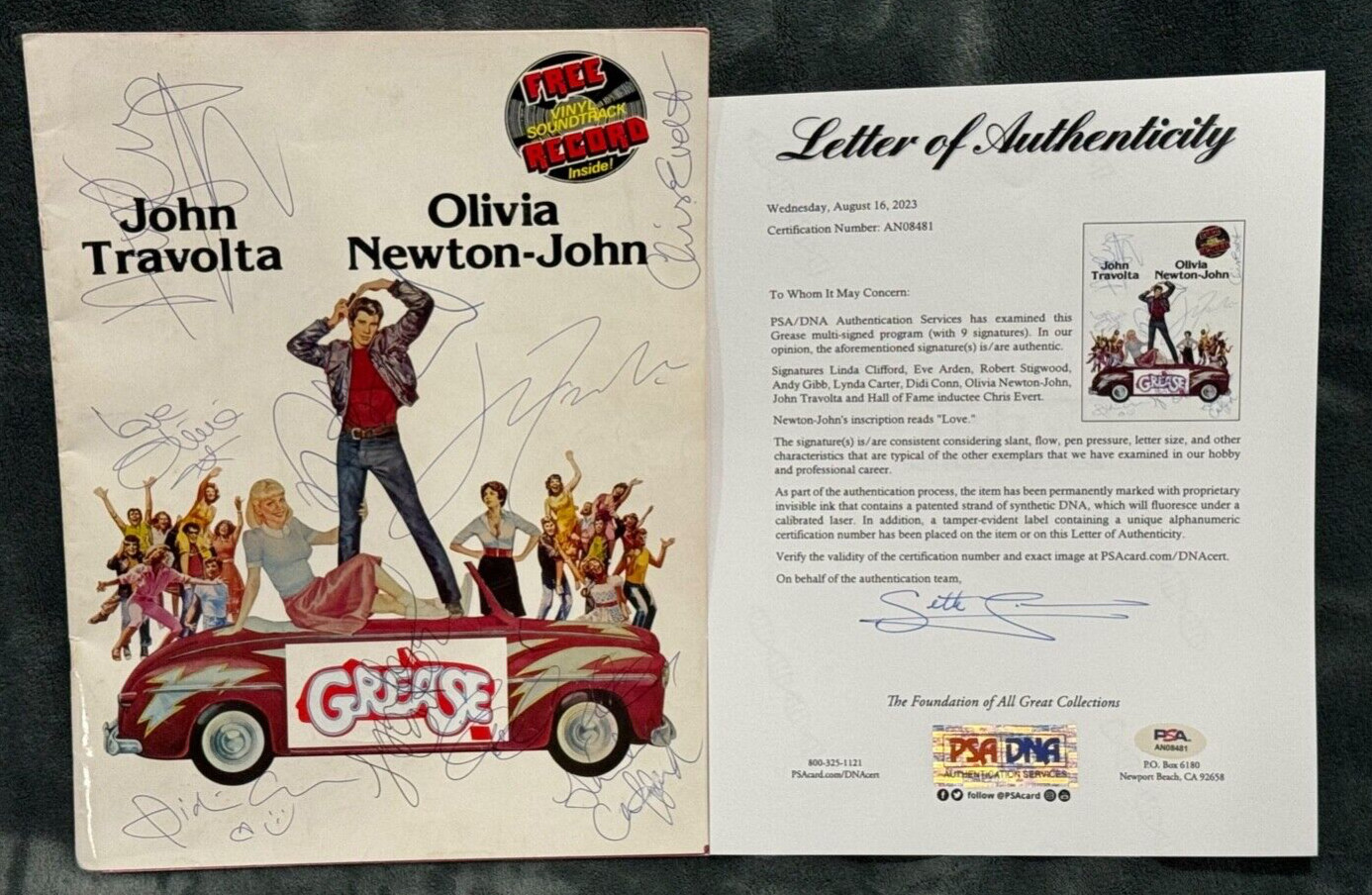 Grease 1978 cast by 9 w/ Olivia Signed Autographed Original Premiere Program PSA