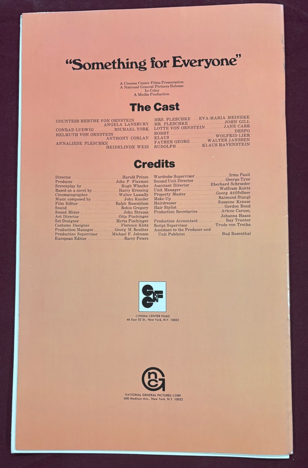 SOMETHING FOR EVERYONE PRESSBOOK 1970 MICHAEL YORK ANGELA LANSBURY