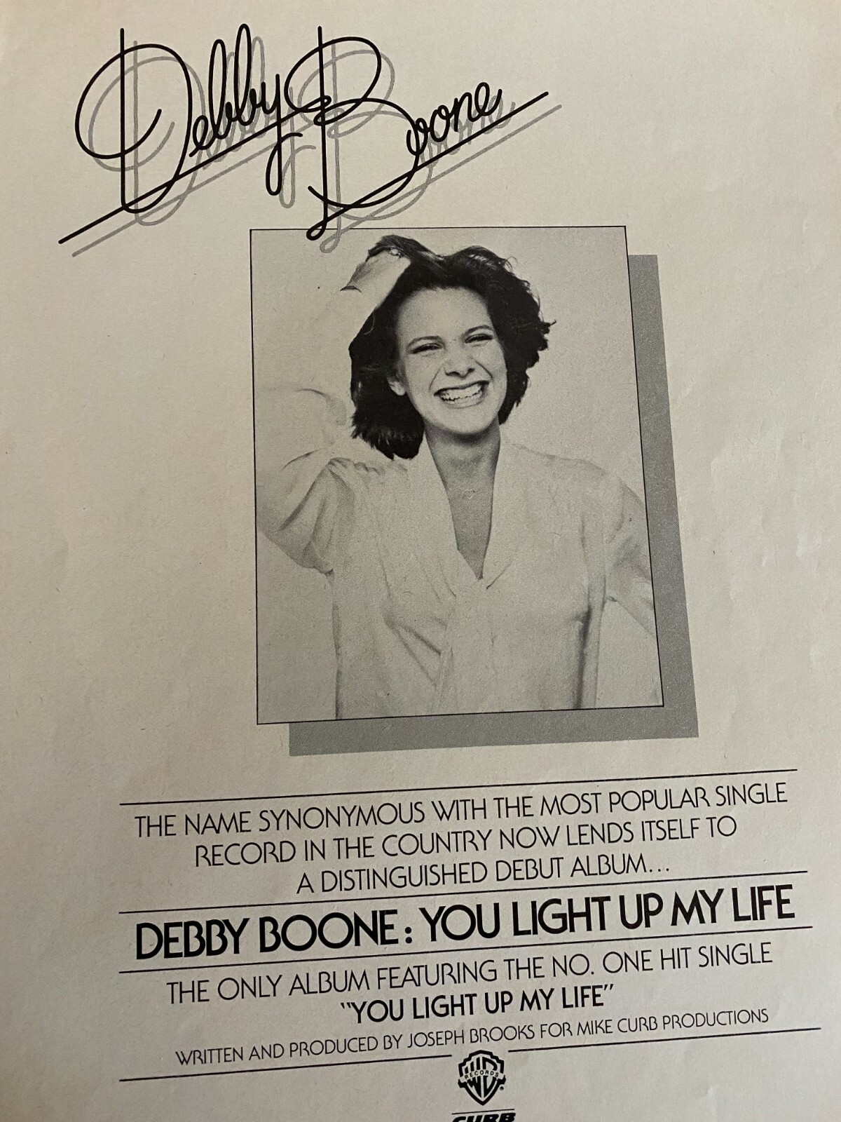Debby Boone, You Light Up My Life, Full Page Vintage Promotional Ad