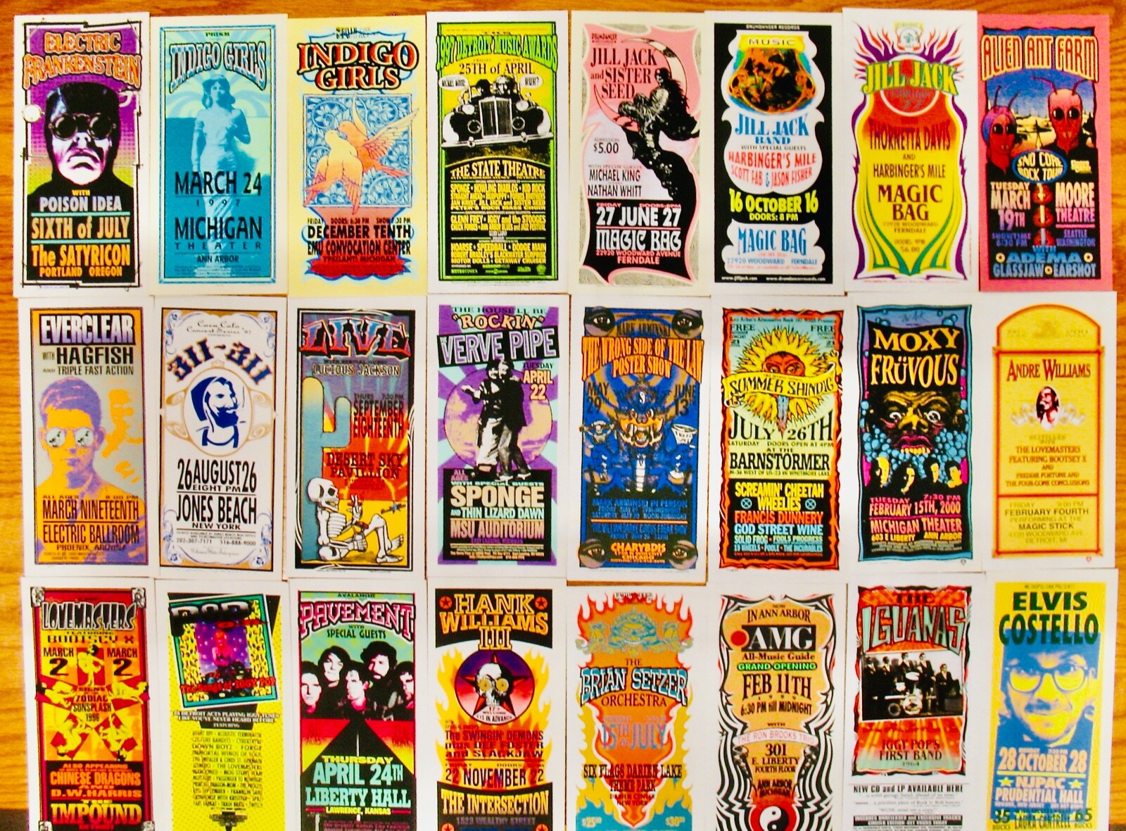 24 Assorted Arminski Silkscreen Concert Handbills~Near Mint Condition~Michigan