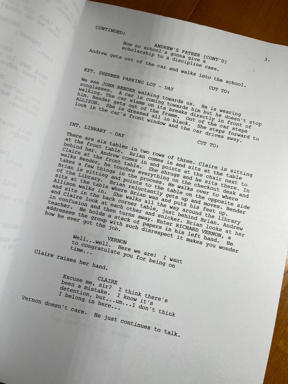 The Breakfast Club Script Signed- Autograph Reprints