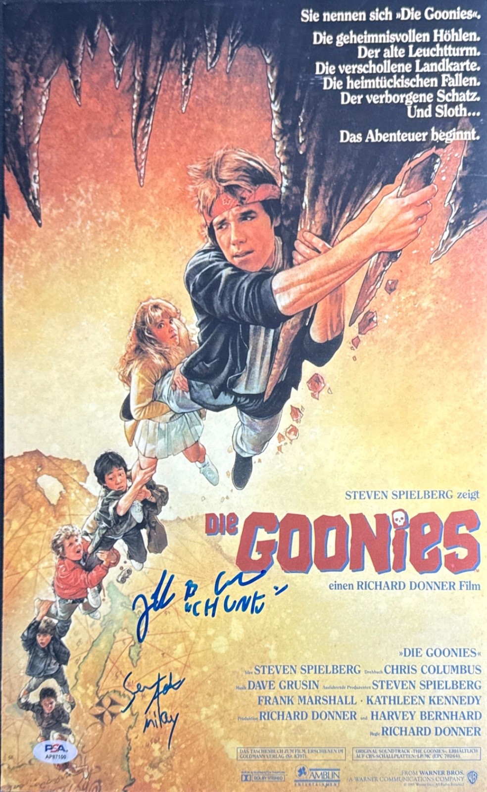 Jeff Cohen Sean Astin Signed 11×17 The Goonies Movie Poster PSA AP87100