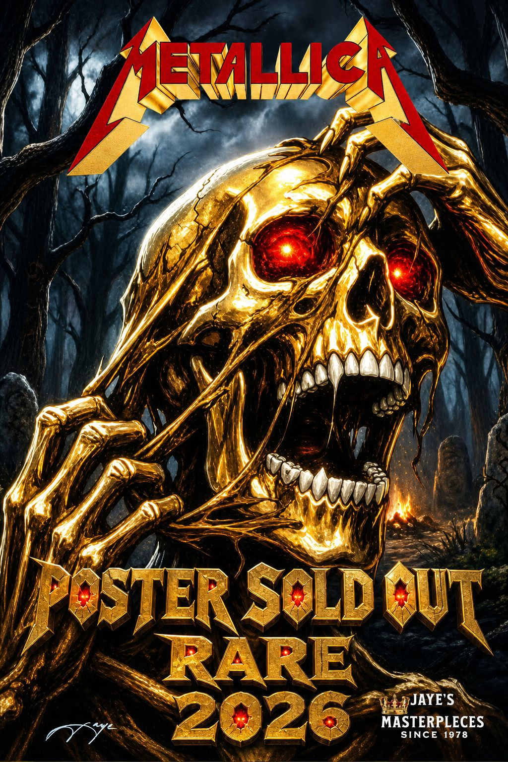 Metallica gold/red eyes Poster Sold Out Rare by Jaye Metcalfe