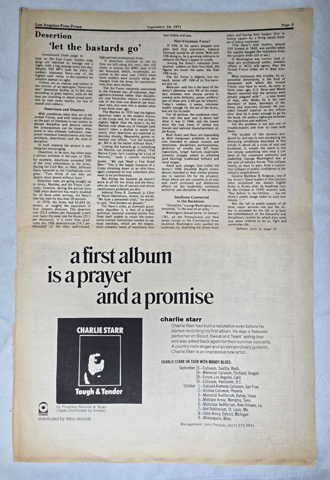 Vintage Ad Charlie Starr Carly Simon Judy Collins Tim Buckley 1971 LA FREE PRESS