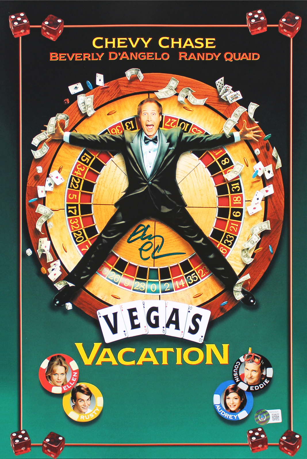 Chevy Chase Vegas Vacation Signed 12×18 Mini Movie Poster BAS Witnessed