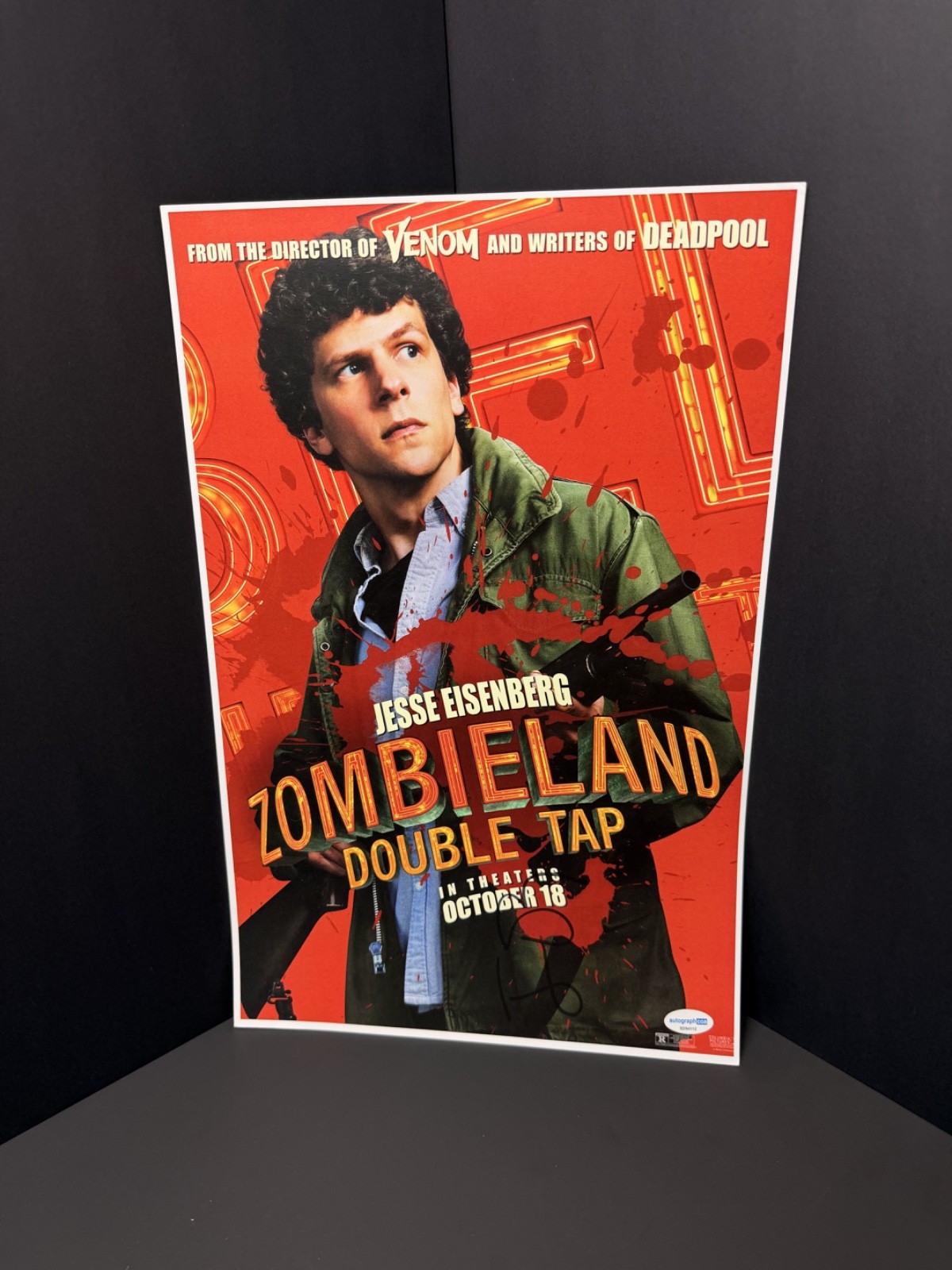 Jesse Eisenberg “zombie land double tap” promo signed 11×17 w/ACOA