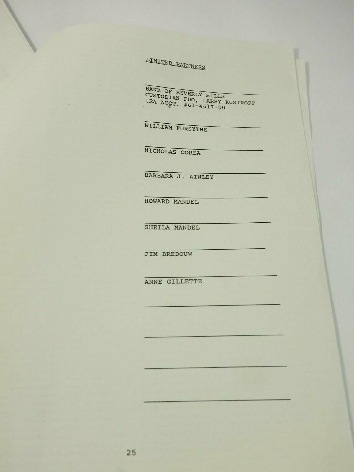 Hollywood Contract between Howie Mandel, William Forsythe, Roy Matlen and Others