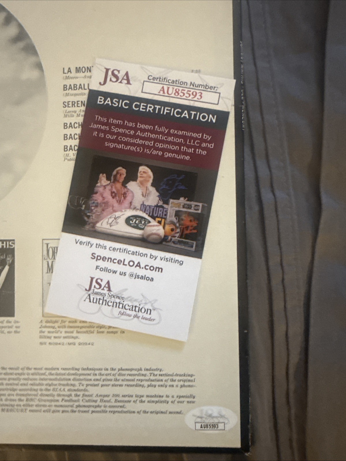 JOHNNY MATHIS SINGER SIGNED AUTOGRAPHED OLE VINYL RECORD JSA Certified