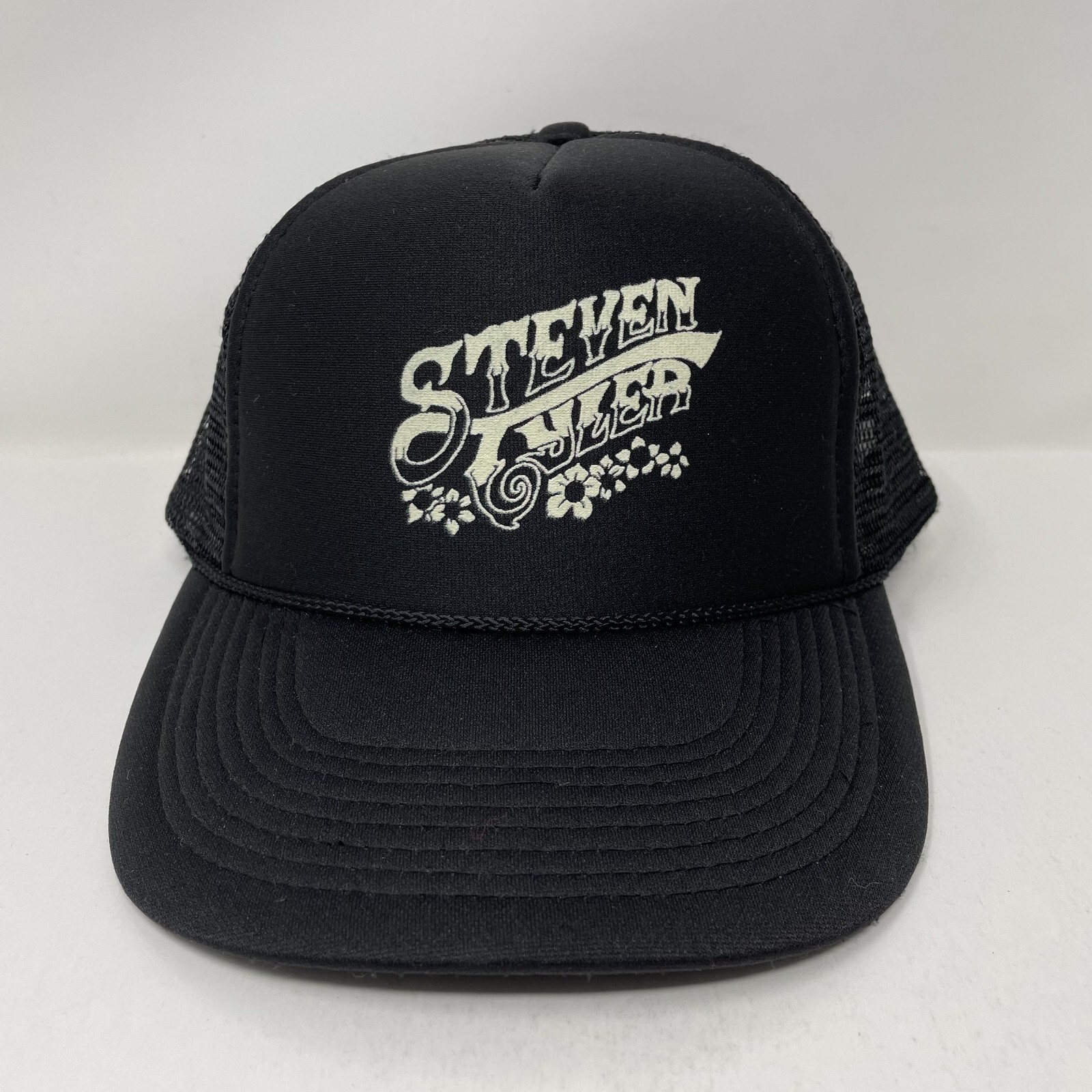 Vintage Steven Tyler Aerosmith Hat Mens Black Trucker Concert Tour Band Rock 90s