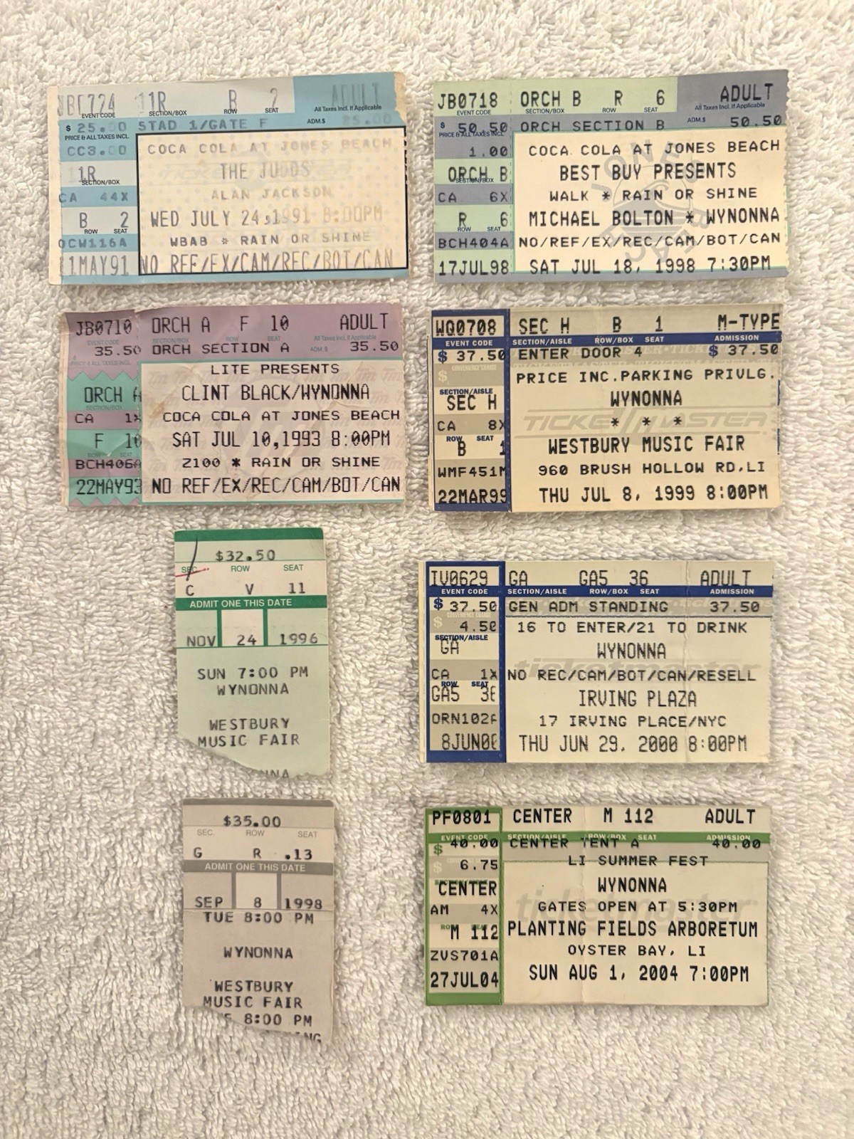 Wynonna-Lot Of 8 Original Vintage Concert Ticket Stubs 1991/93/96/98/99/2000/04