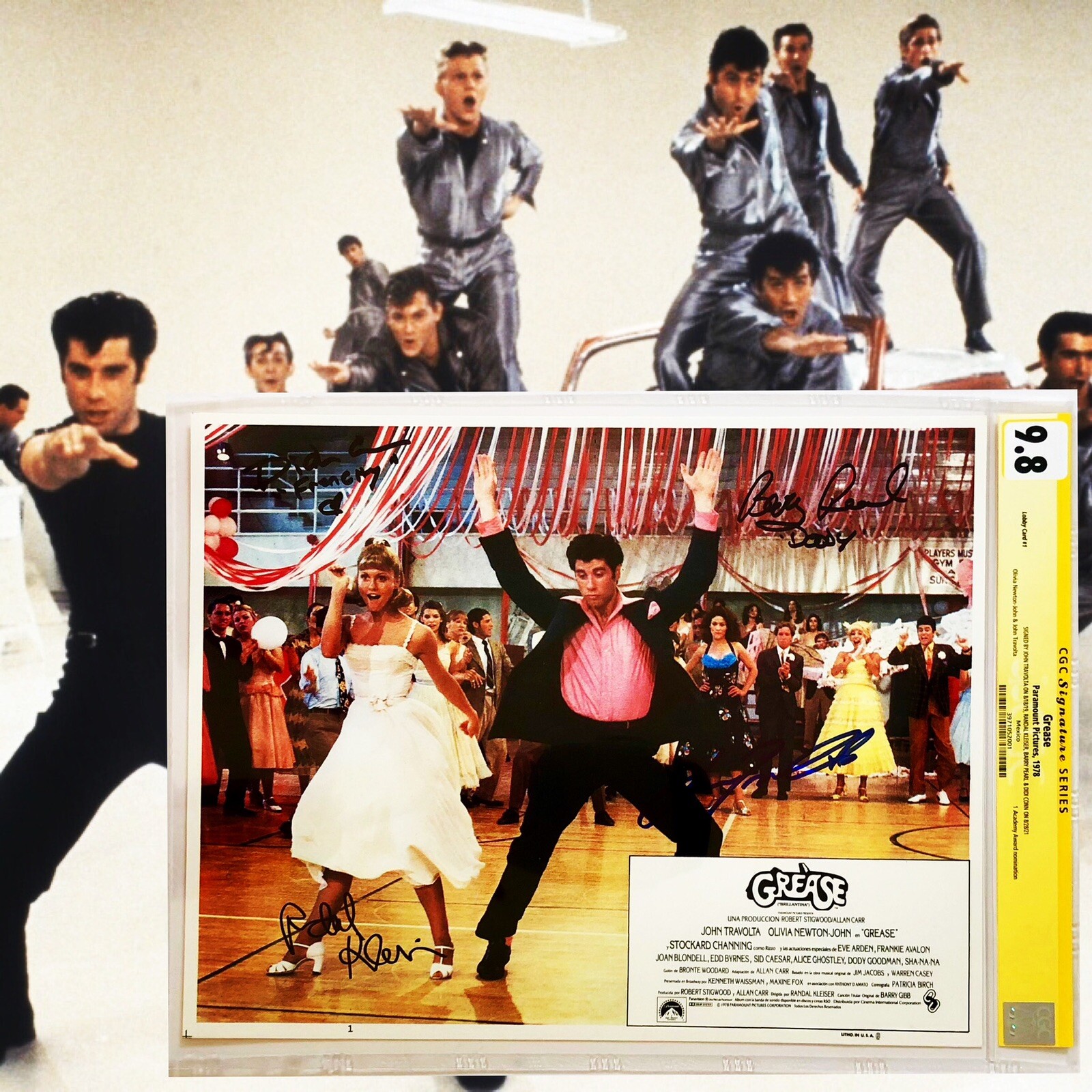 CGC 9.8 SS Grease Mexican Lobby Card #1 signed by Travolta +3 11×14 1978