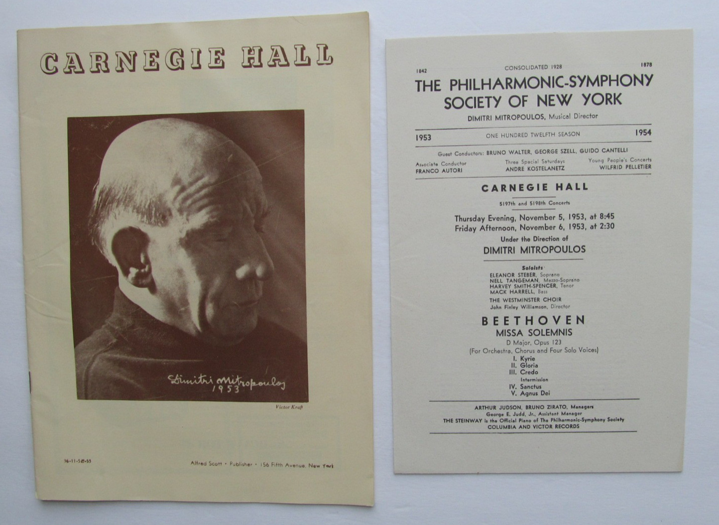 New York Philharmonic – 1953 Programs – Carnegie Hall-Steber, Hines, Mitropoulos