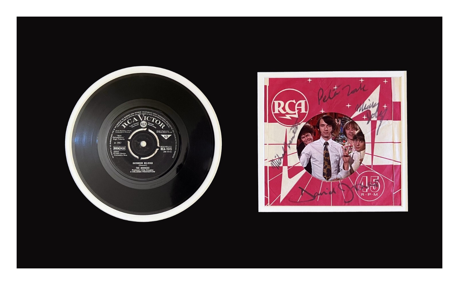 The Monkees Signed Record Sleeve Double Matted and Museum Framed Ready to Hang