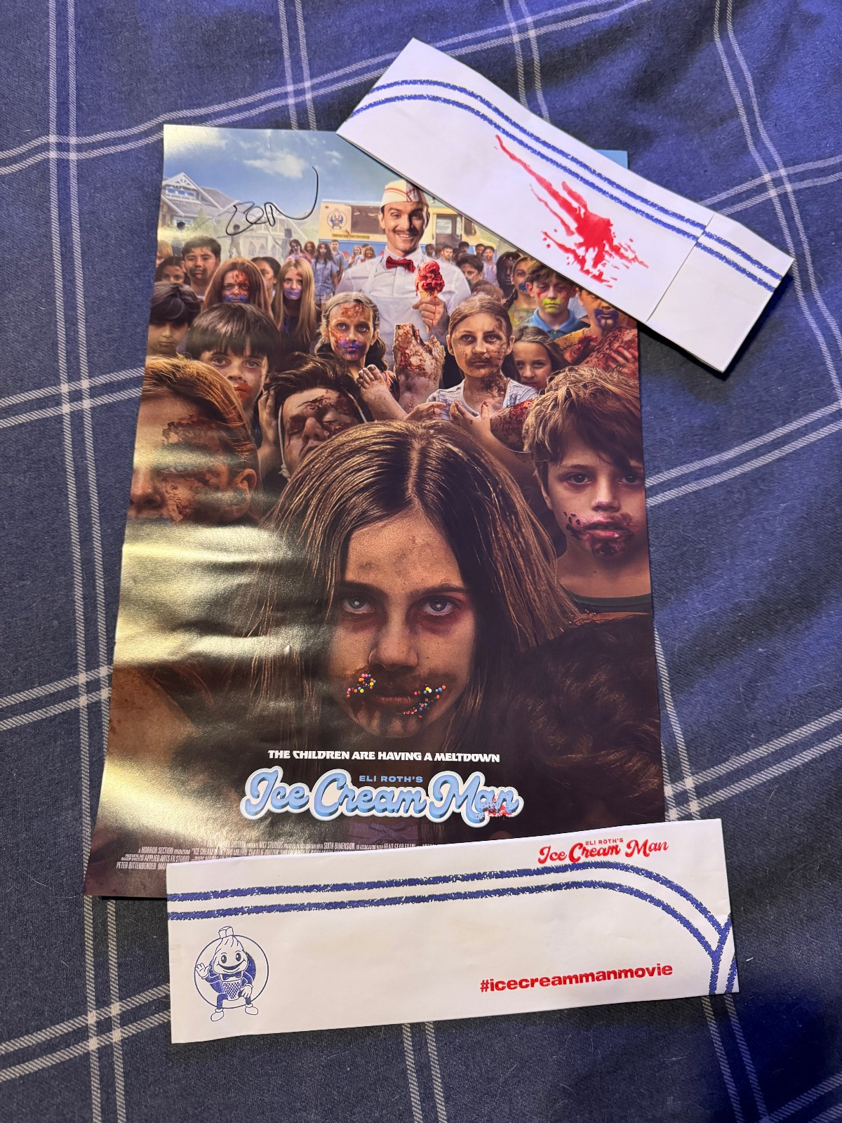 Eli Roth Autograph 11×17 Poster Ice Cream Man movie and two Hats BRAND NEW !!