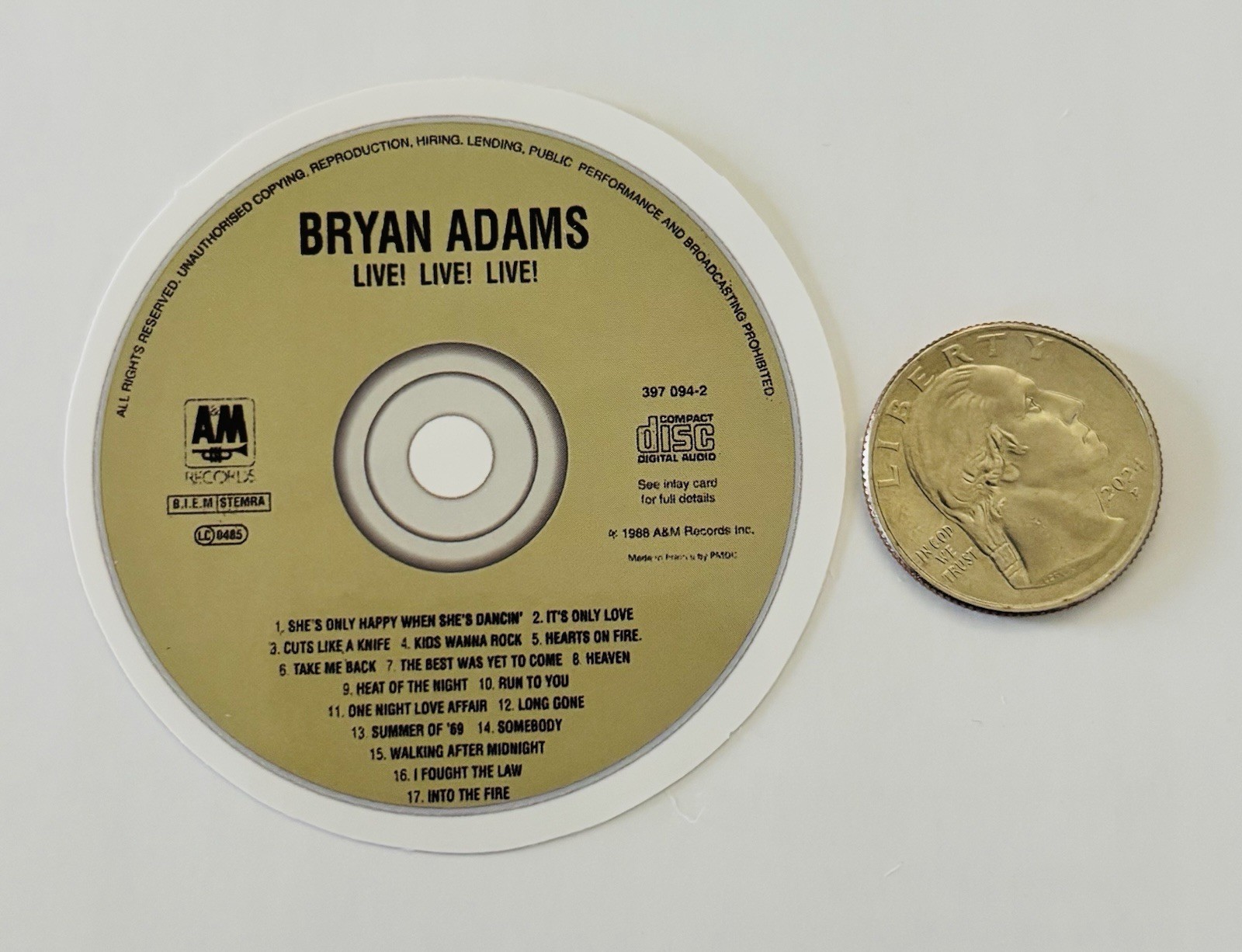 Bryan Adams Live! Album Sticker