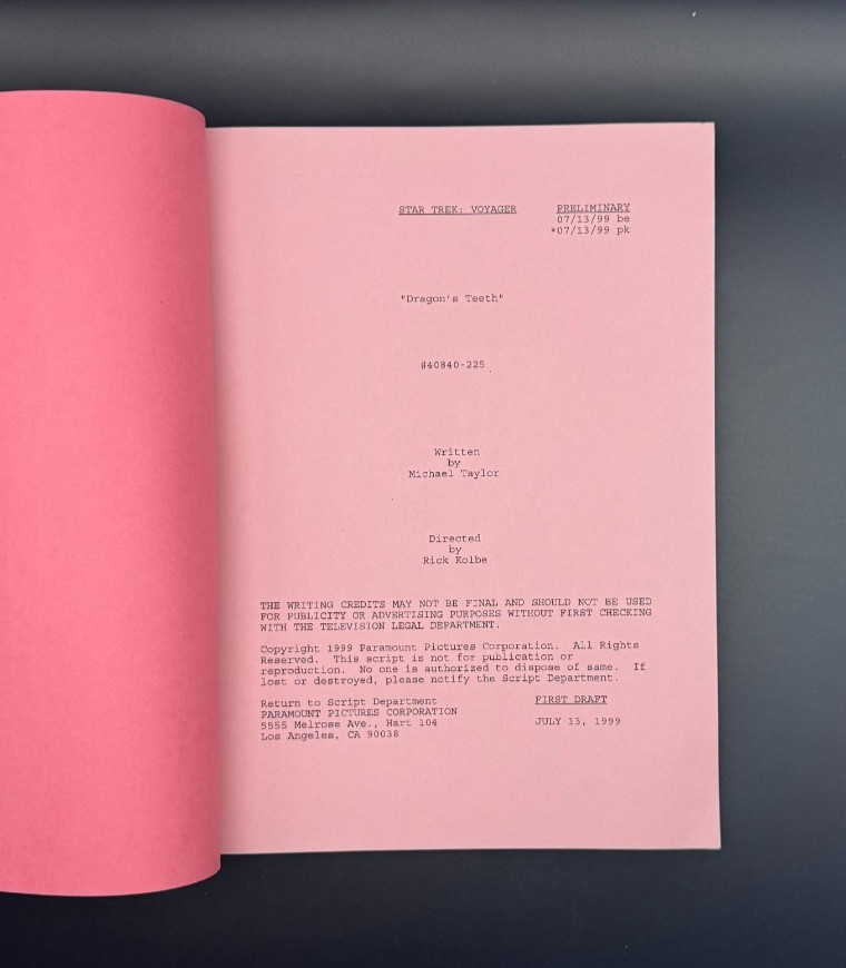 Star Trek Voyager Script | +COA | “Dragon’s Teeth | “GENUINE Production-Used