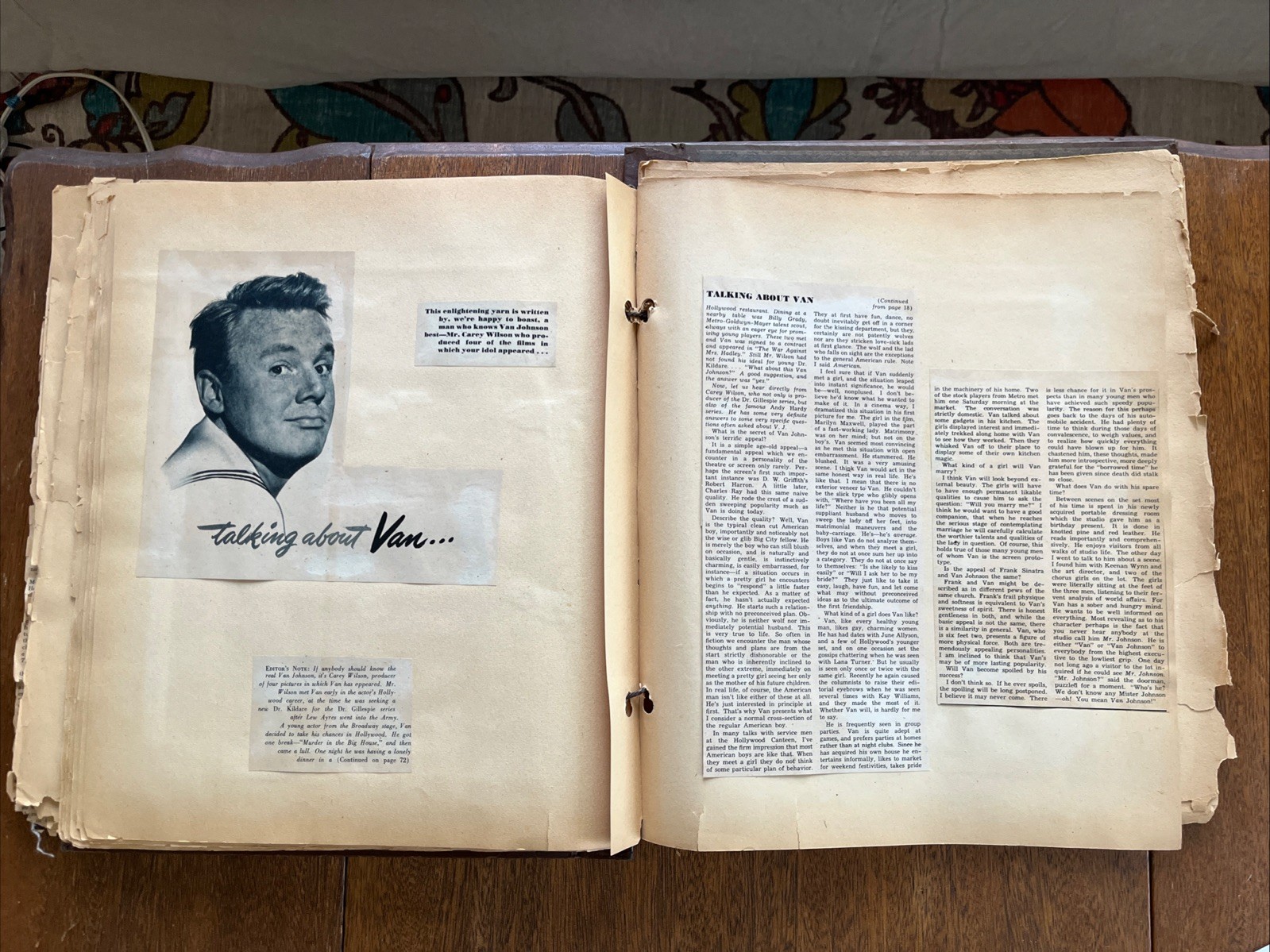 VAN JOHNSON Scrapbook, Autograph Card, Newspaper Clippings, VINTAGE Movie Star