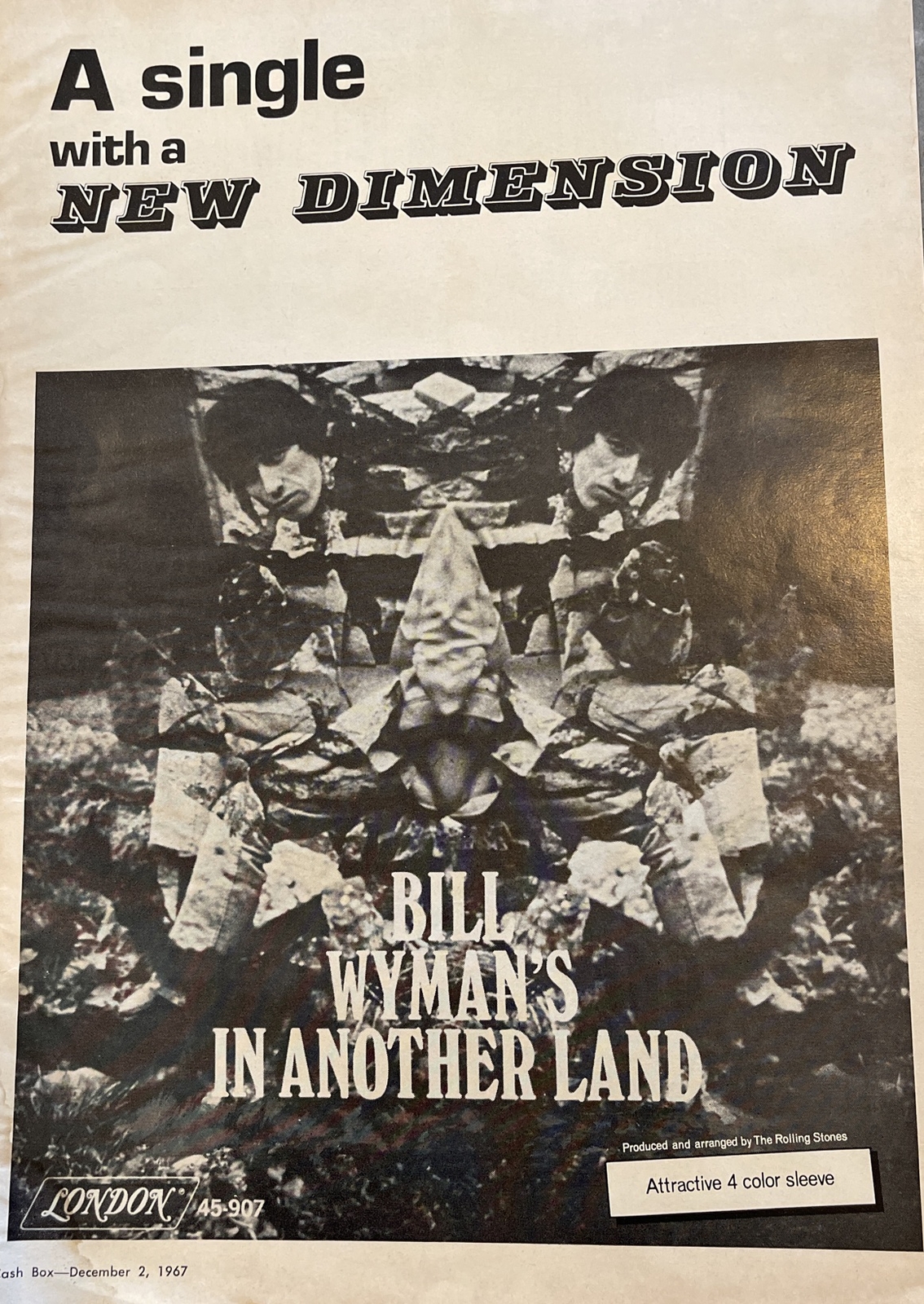 Original 1967 Rolling Stones Bill Wyman In Another Land Music Record Promo Ad