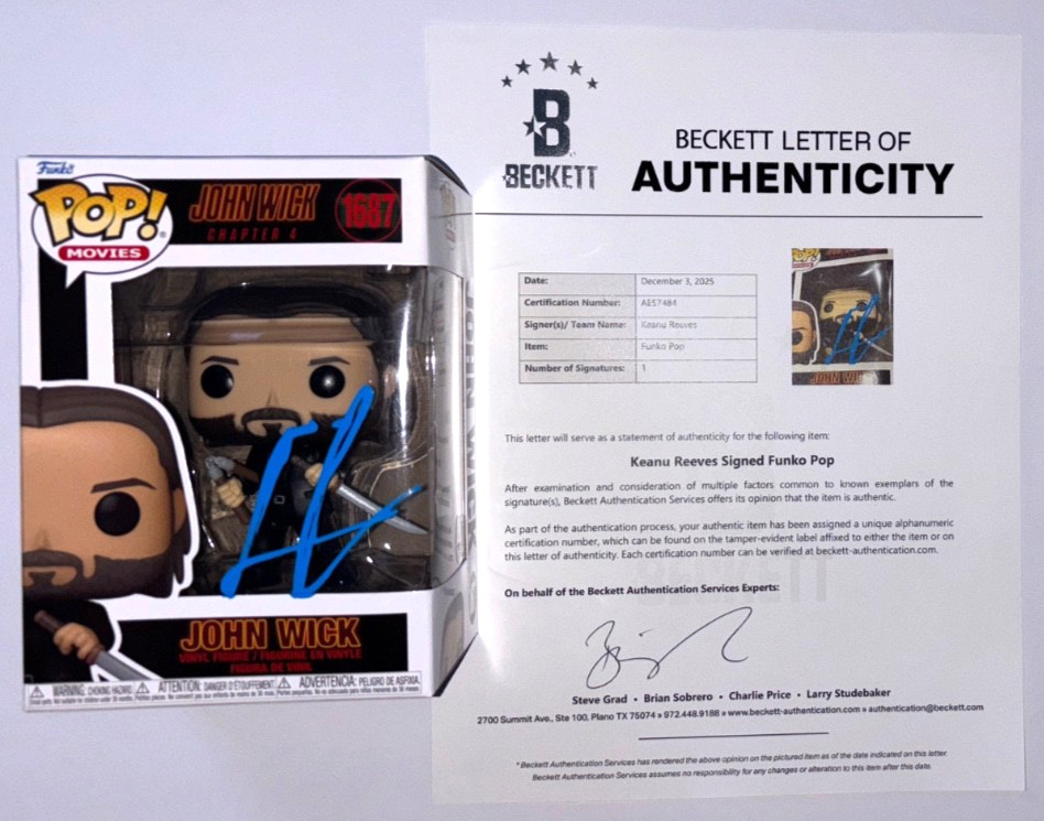 KEANU REEVES SIGNED JOHN WICK CHAPTER 4 FUNKO POP POP! 1687 THE MATRIX NEO BAS