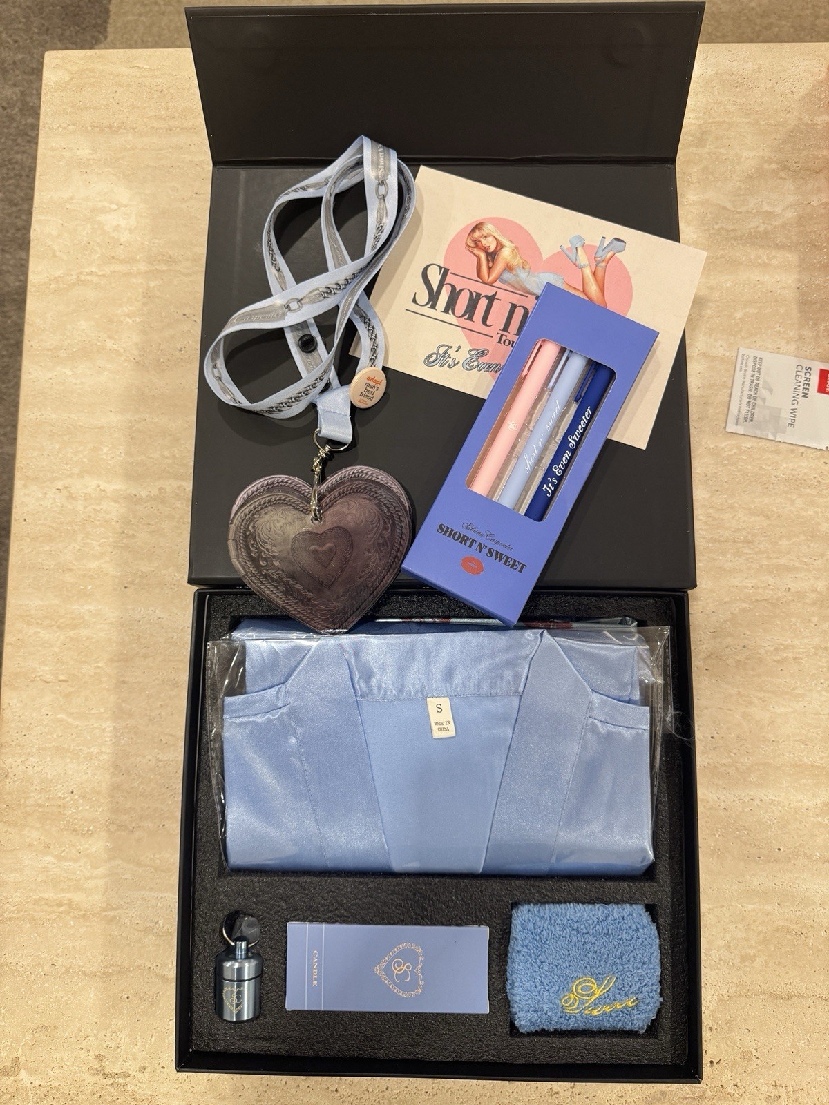 SABRINA CARPENTER VIP SMALL ROBE,SOCKS, BAG, PENS IN HAND.FAST FREE SHIPPING!!