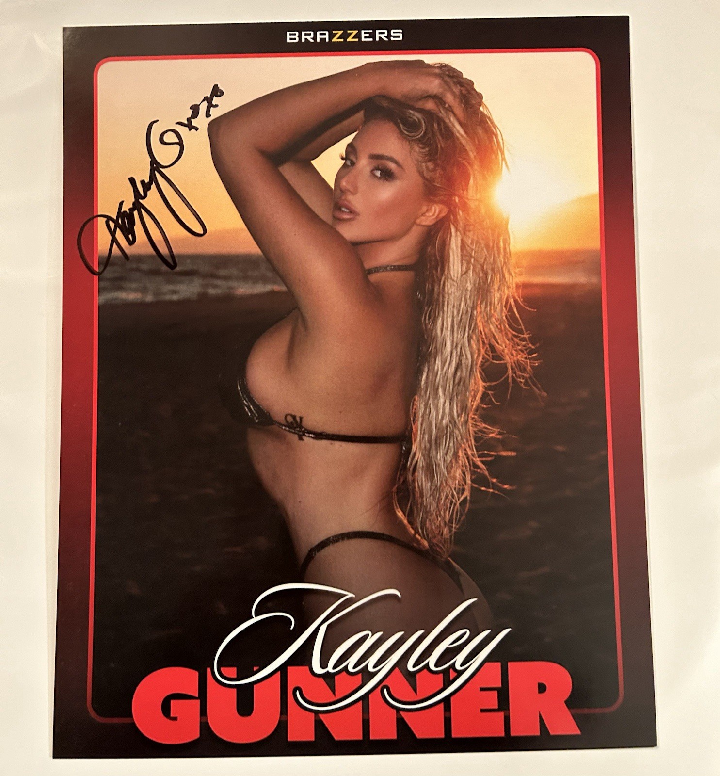 Kayley Gunner Adult Star Brazzers Signed 8×10 Photo Card AVN Proof Pic
