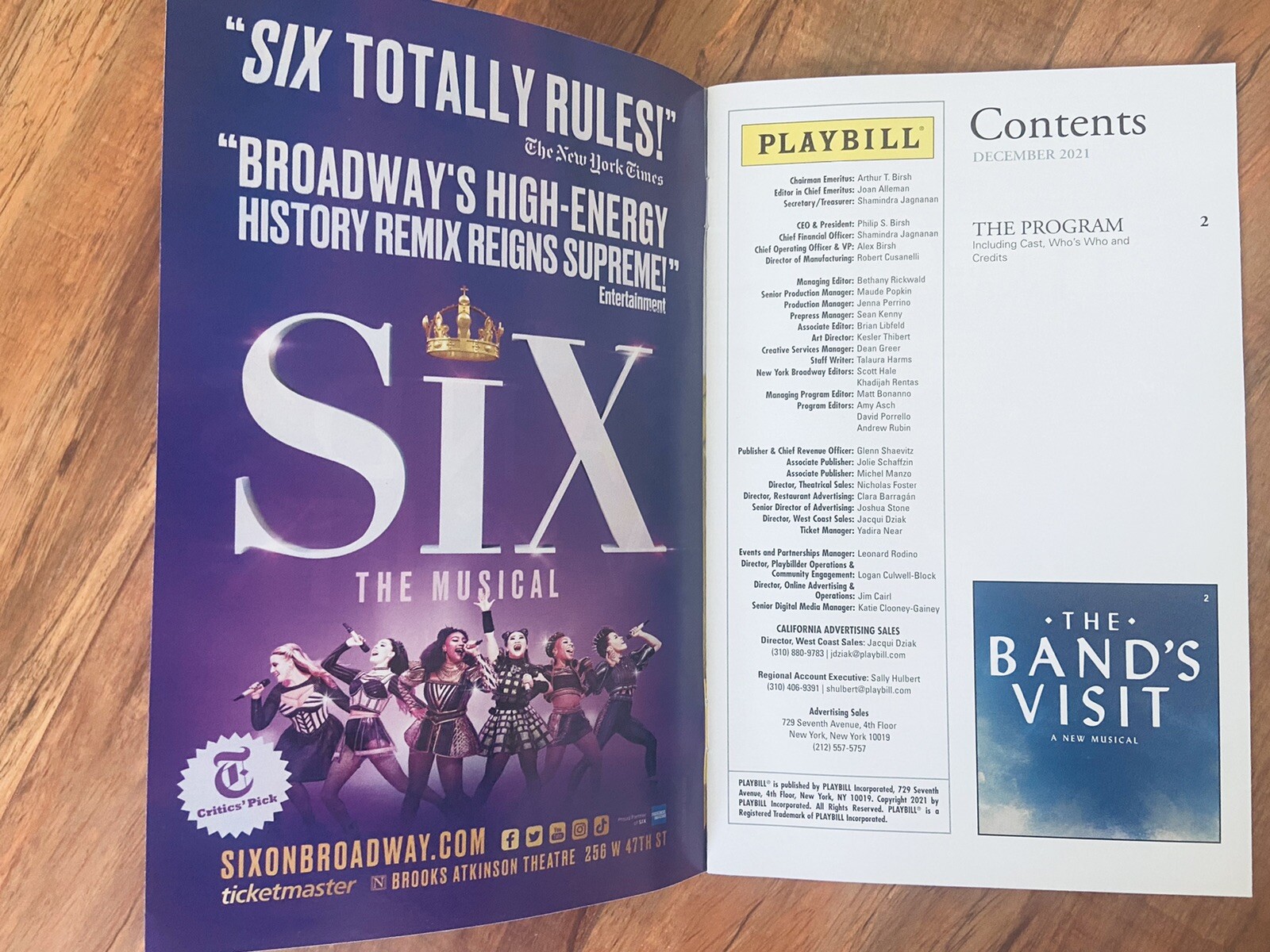 The Band’s Visit PLAYBILL Dolby Theatre Los Angeles California Nov – Dec 2021