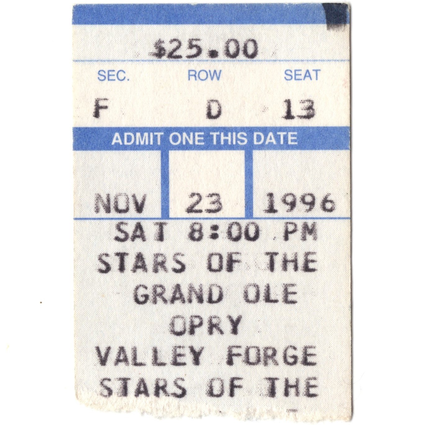 PORTER WAGONER KITTY WELLS Concert Ticket Stub DEVON PA 11/23/96 MUSIC FAIR Rare