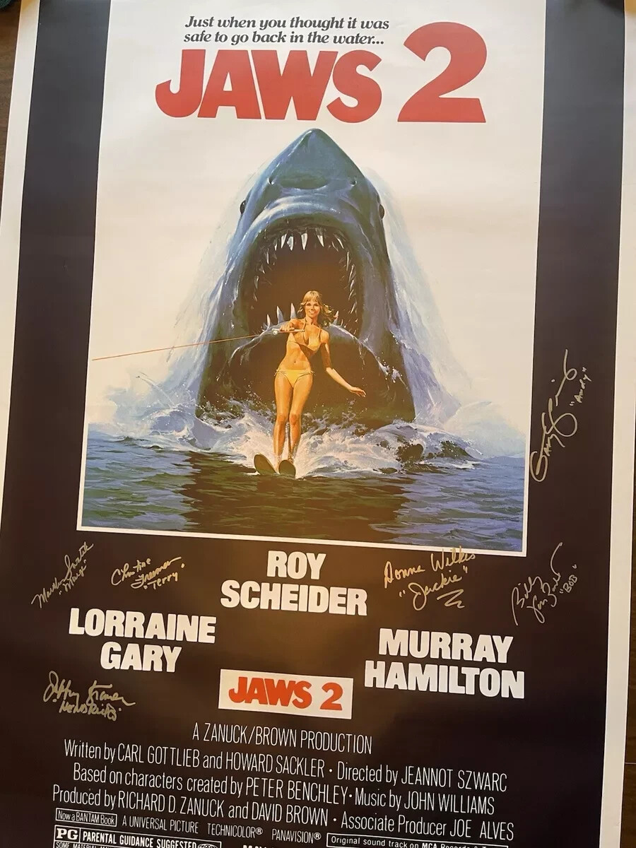 JAWS 2 Cast Signed Autographed Poster Roy Scheider M. Hamilton Vintage 1978 JSA.