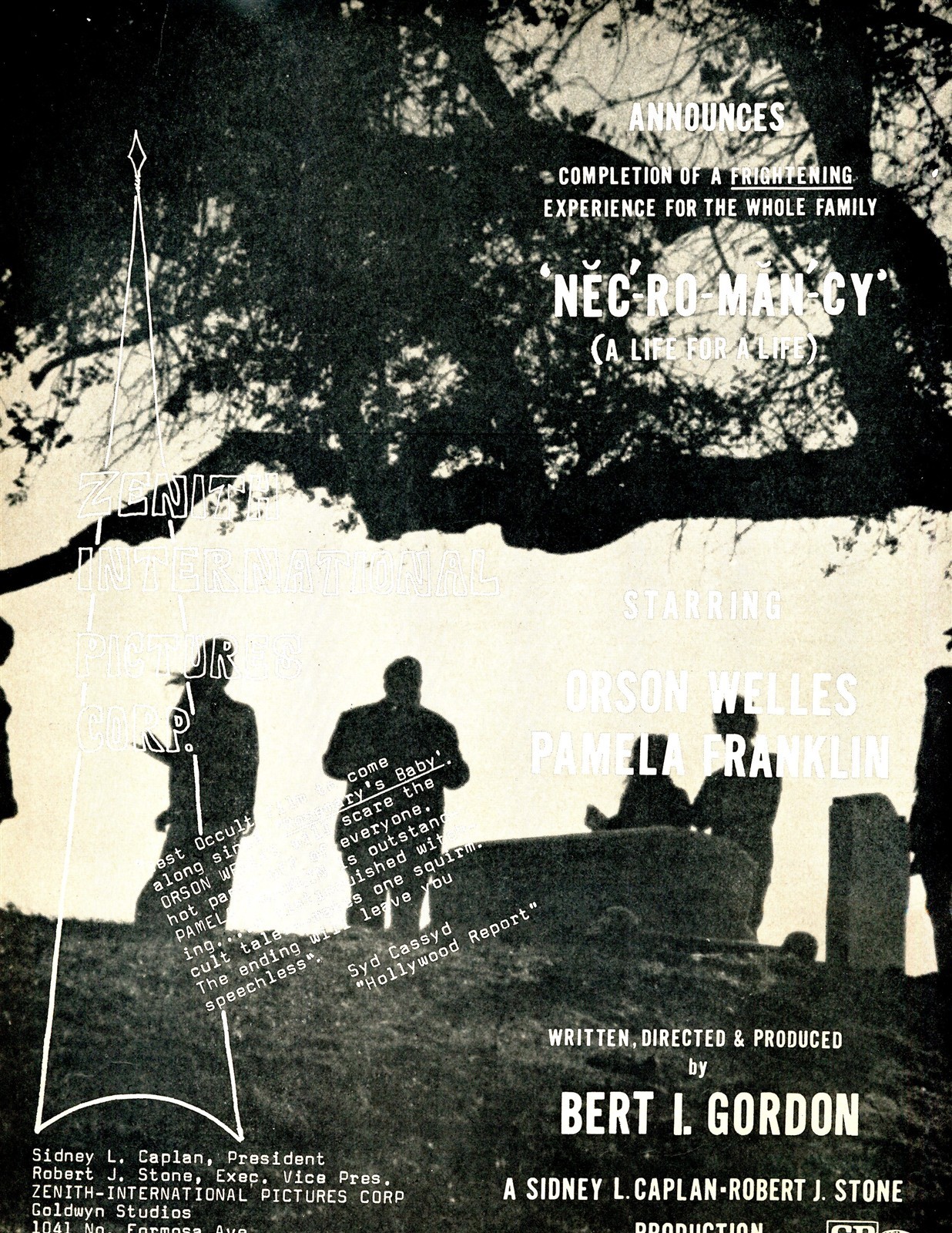 NECROMANCY 1971 Zenith Bert I Gordon Welles, Franklin Trade Ad