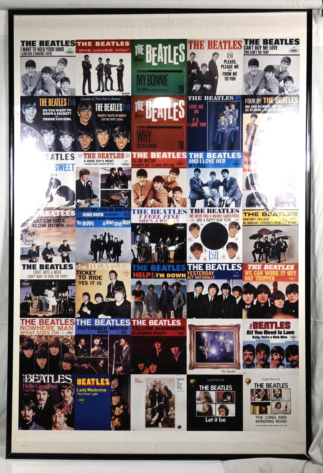 Vintage BEATLES POSTER featuring 35 Single (45s) Covers FRAMED OR UNFRAMED