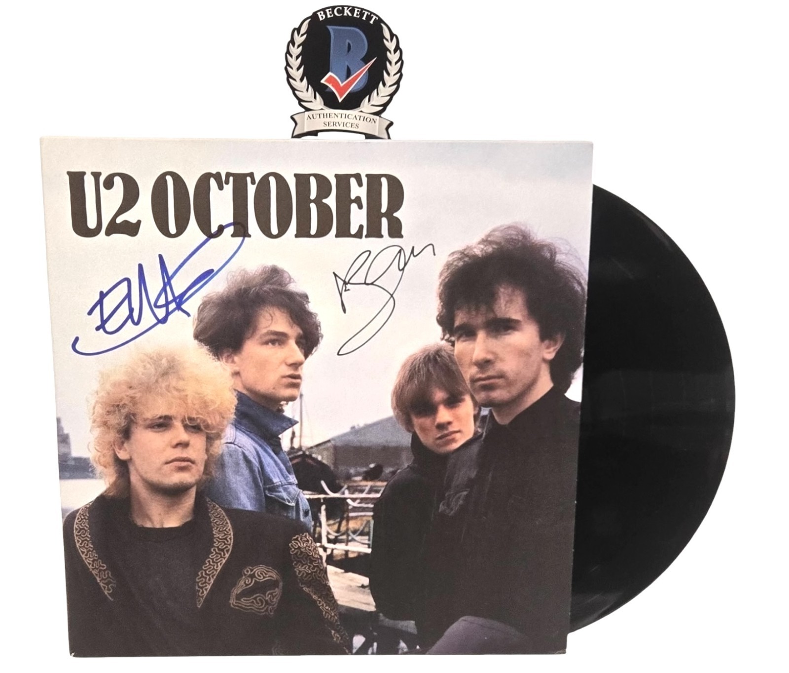 Bono & Edge Signed Autograph U2 October Record Album LP Vinyl BAS Beckett