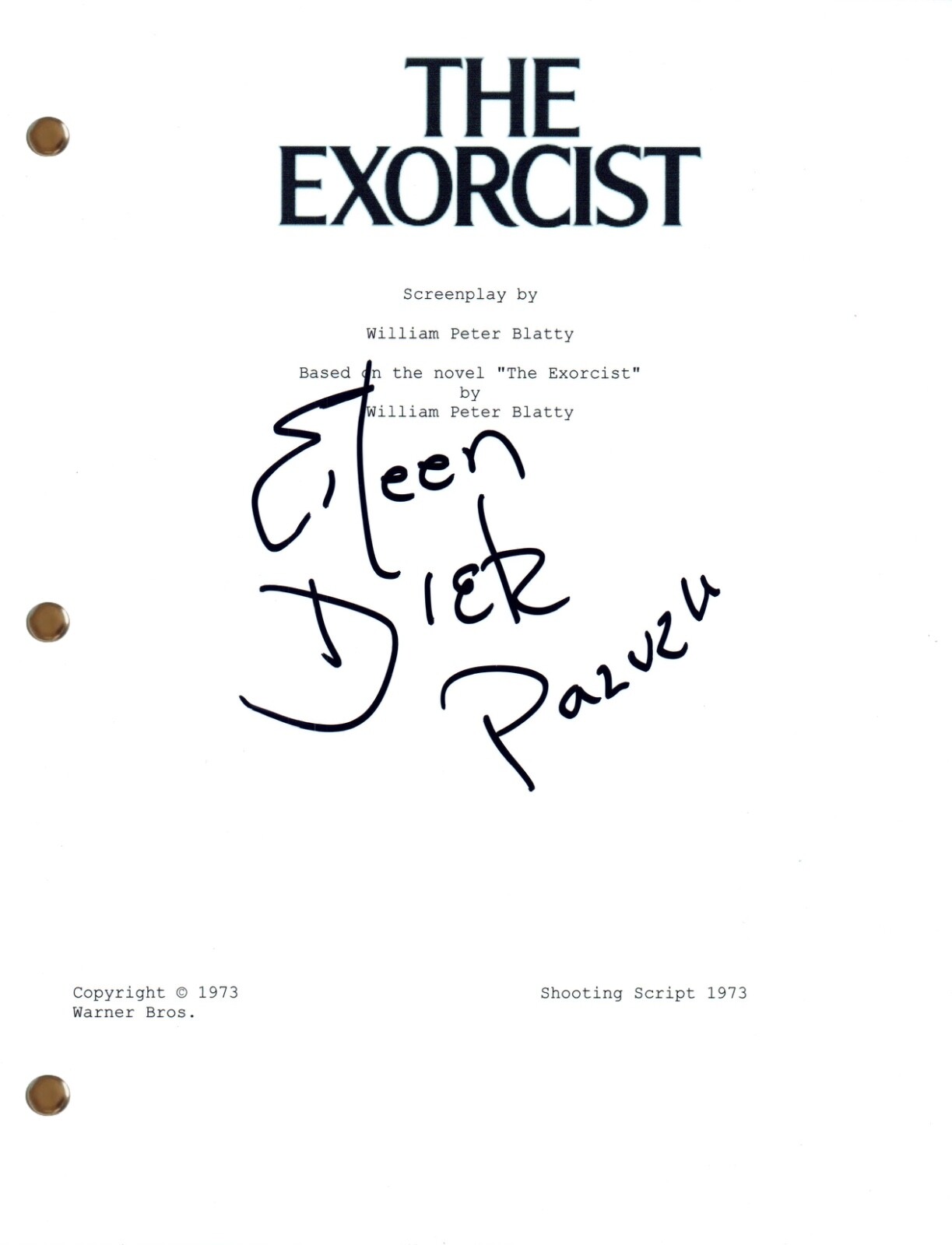 Eileen Dietz Signed Autograph The Exorcist Movie Script Screenplay Pazuzu COA