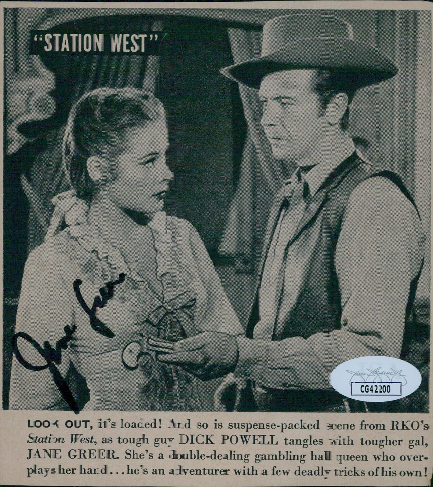 Jane Greer Actress Signed 4.5×5.25 Cut Page Photo JSA Authenticated