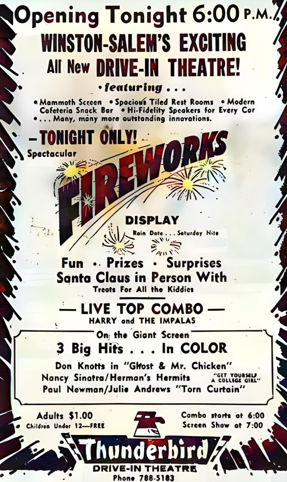 Vintage Drive-In Theater Opening Ad Winston-Salem, North Carolina 2.5×3.5 Magnet