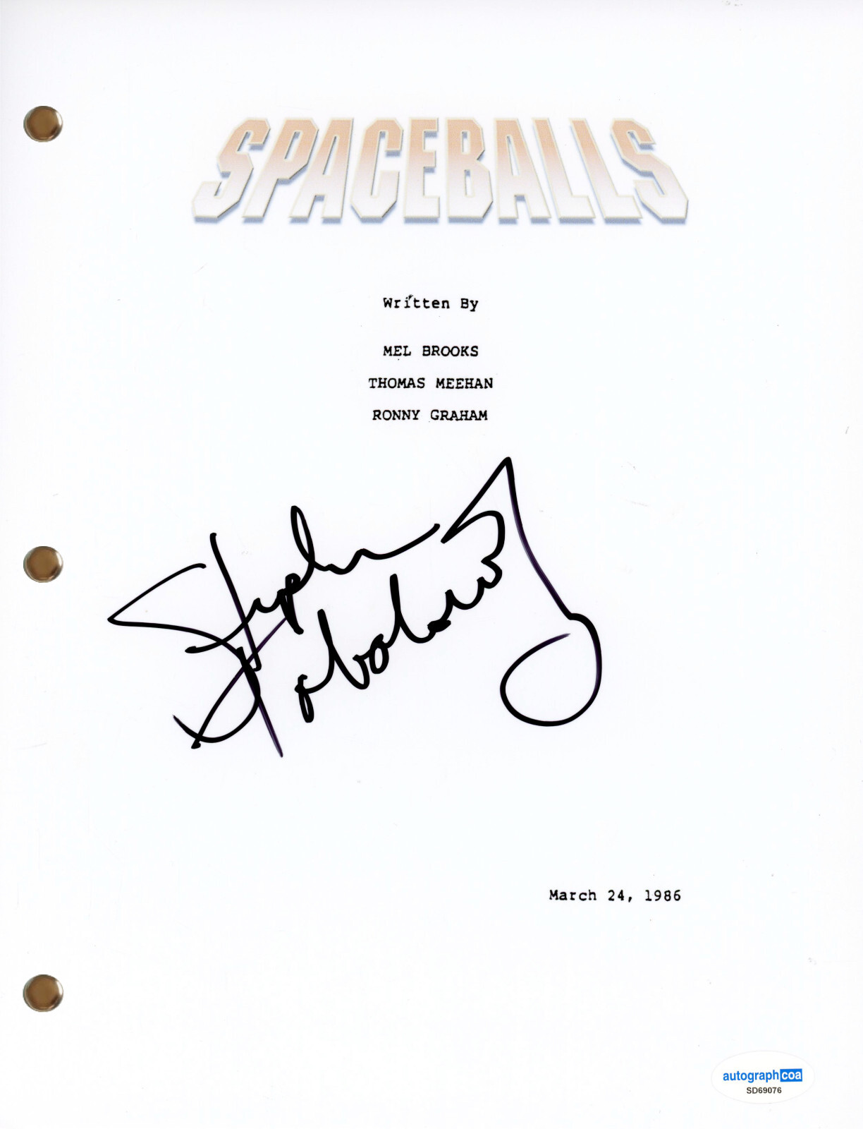 Stephen Tobolowsky “Spaceballs” Signed Autograph Movie Script Screenplay ACOA