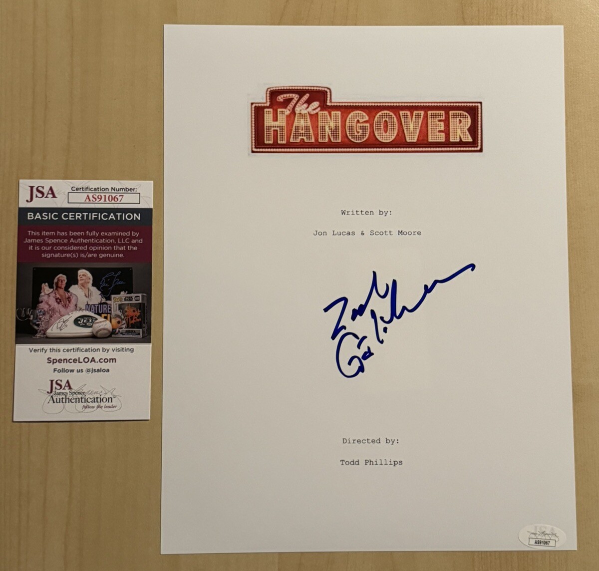 ZACH GALIFIANAKIS SIGNED SCRIPT COVER ACTOR AUTOGRAPHED THE HANGOVER JSA COA