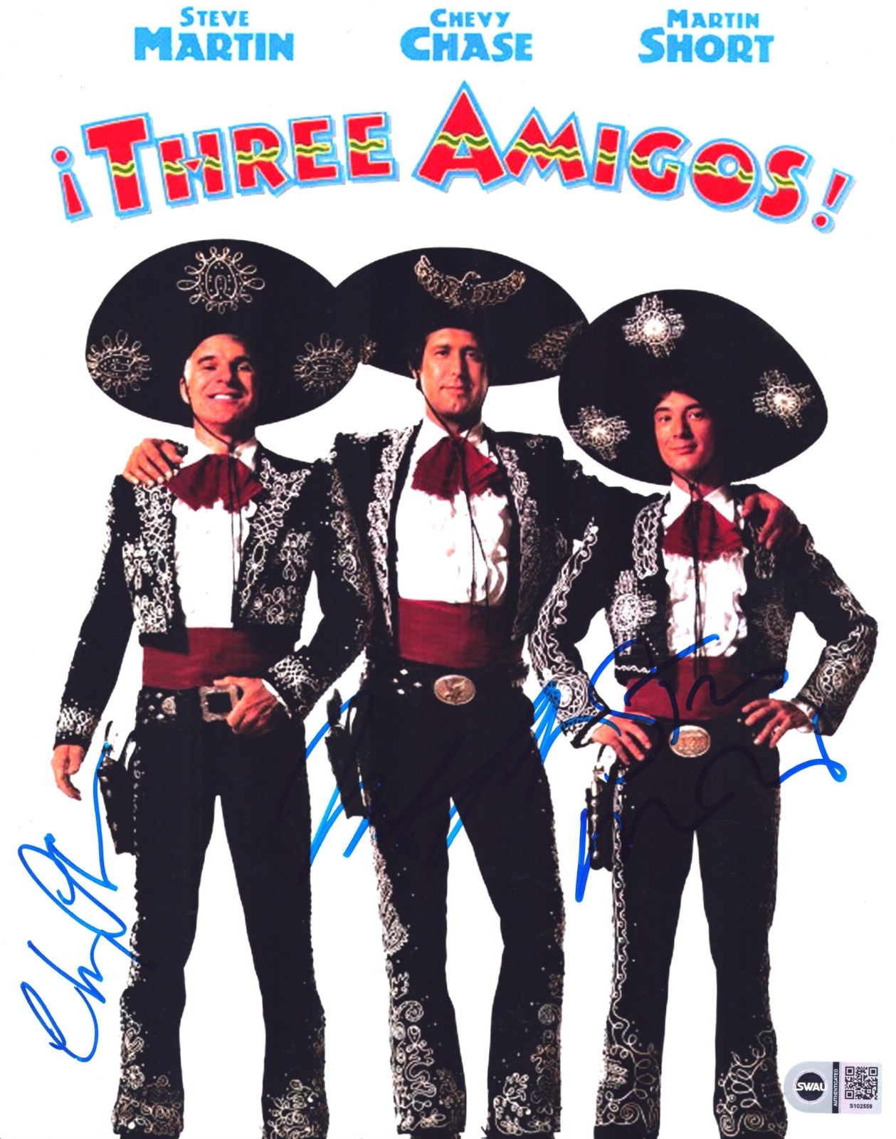 Chevy Chase Steve Martin & Martin Short Signed 11×14 PHOTO Three Amigos SWAU