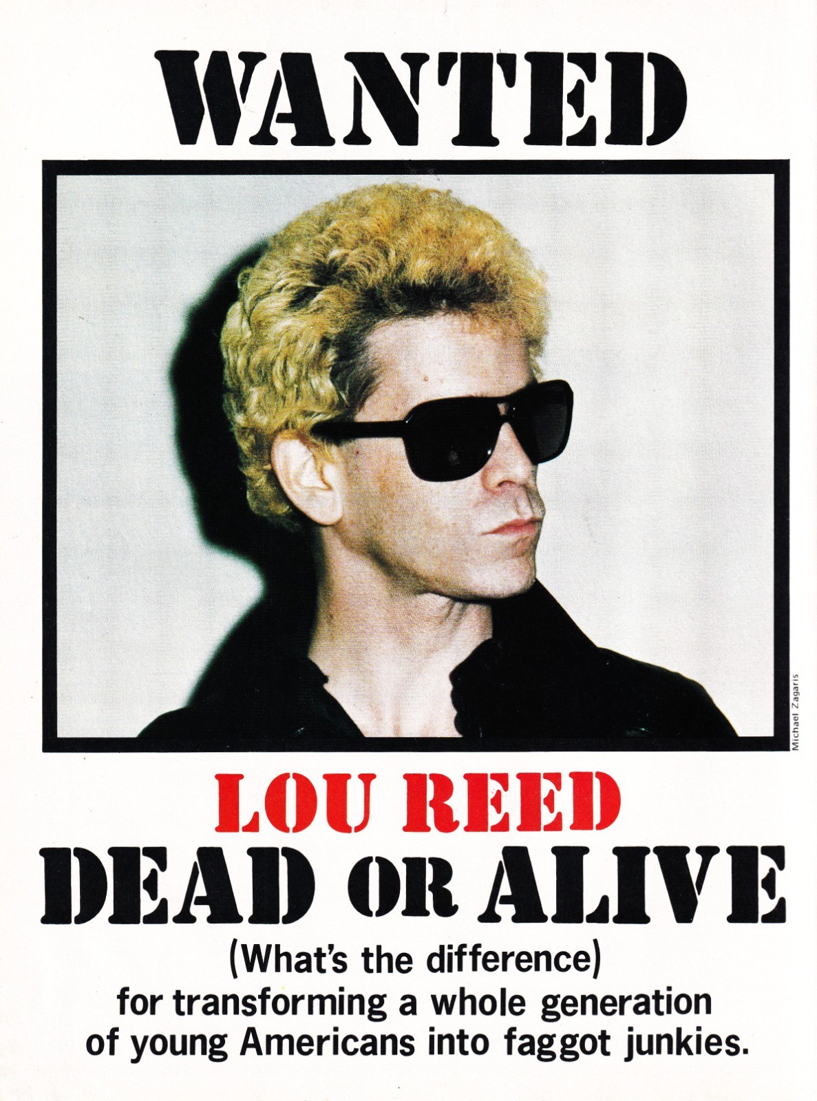 LOU REED WANTED DEAD OR ALIVE~ORIG 1977 POSTER~FULL PAGE MAGAZINE PINUP CLIPPING